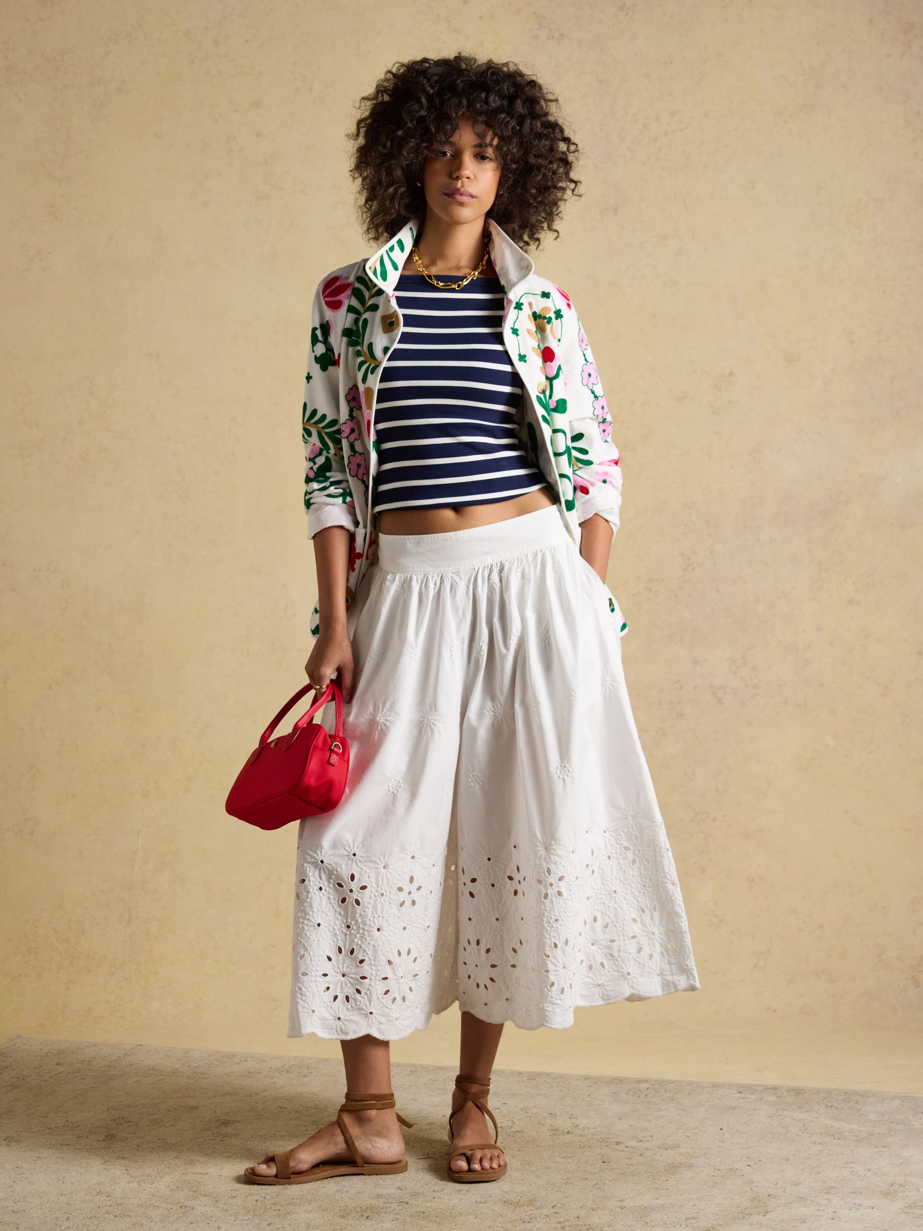 White Broderie Cropped Wide Leg Trouser - Image 6 of 8