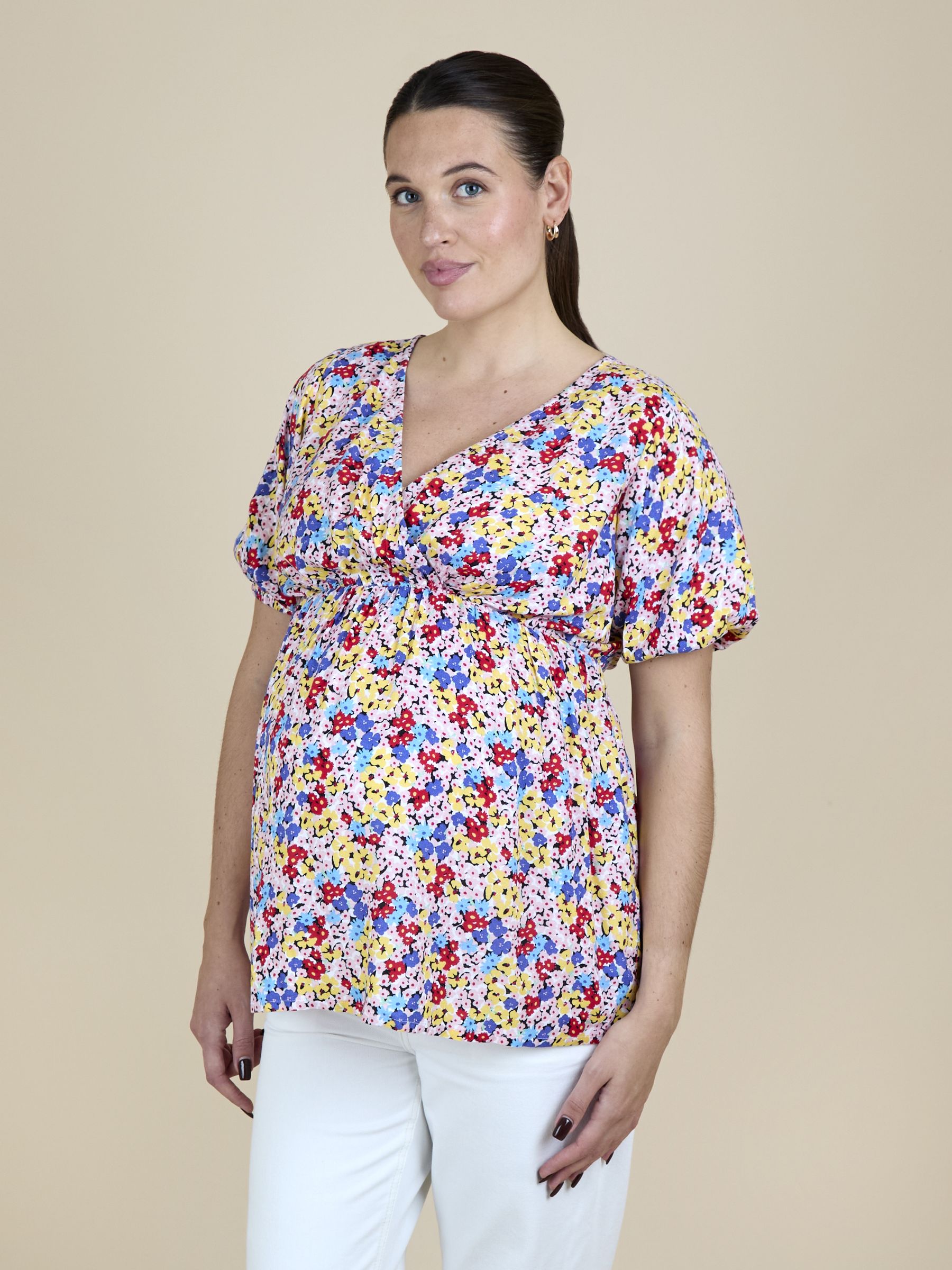 Multi Colour Floral Maternity Wrap Blouse - Image 1 of 4