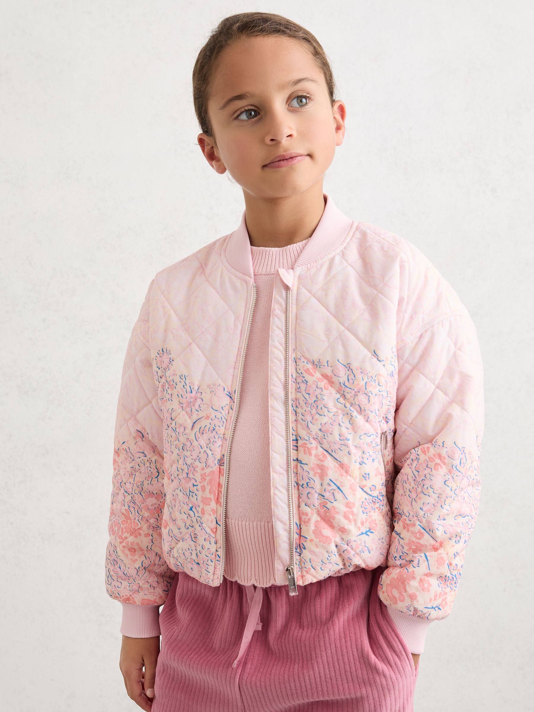 Veste bomber matelassée fleurie rose - Image 1 de 5