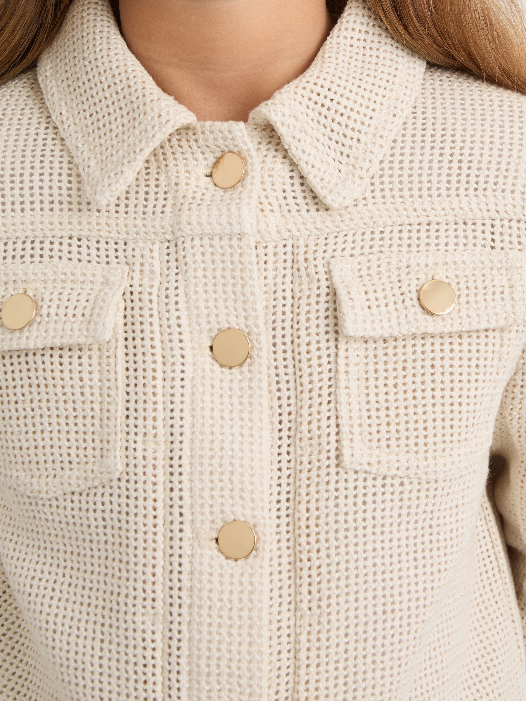 9-13 yrs Cotton-Blend Textured Trucker Jacket in Neutral - Image 4 of 5