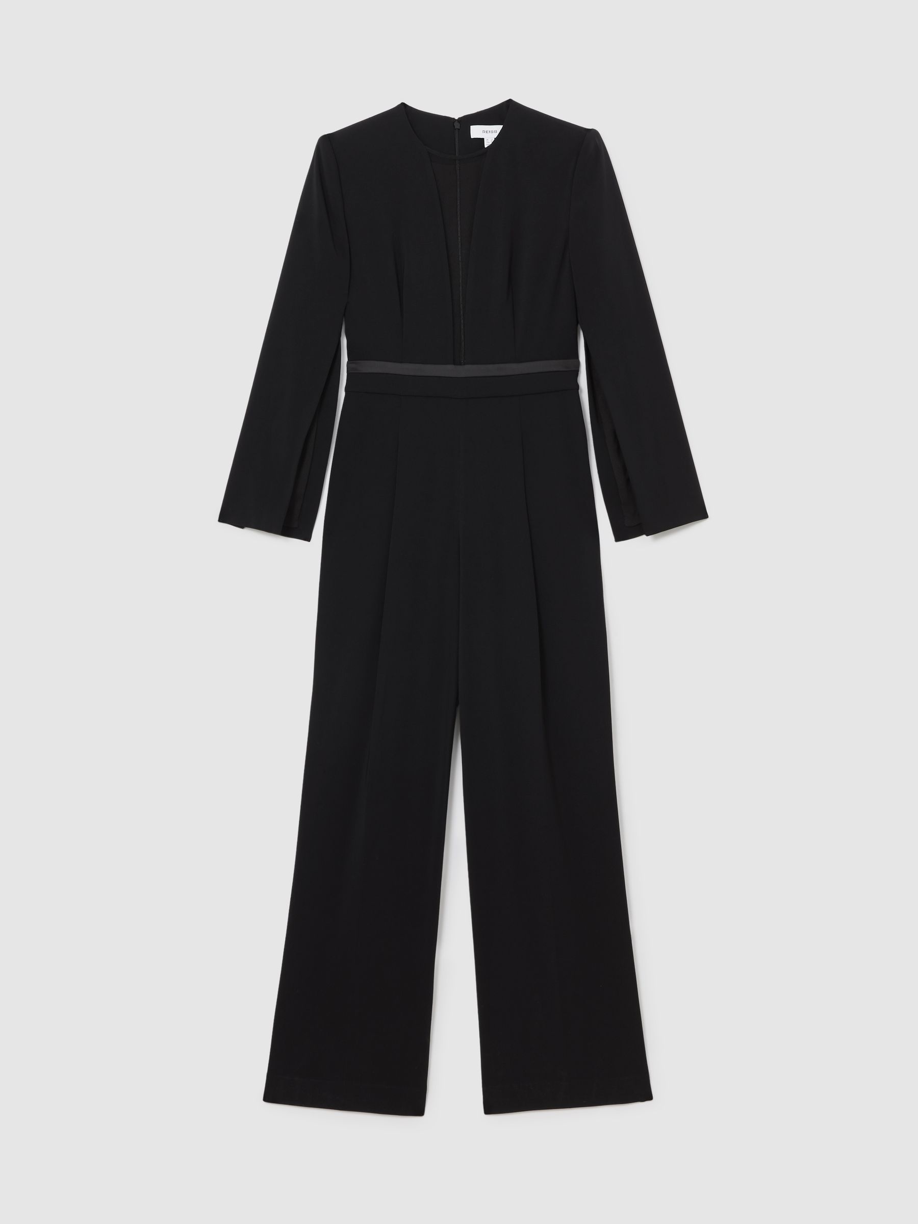 Petite Plunge-Neck Split-Sleeve Jumpsuit in Black - Image 2 of 8