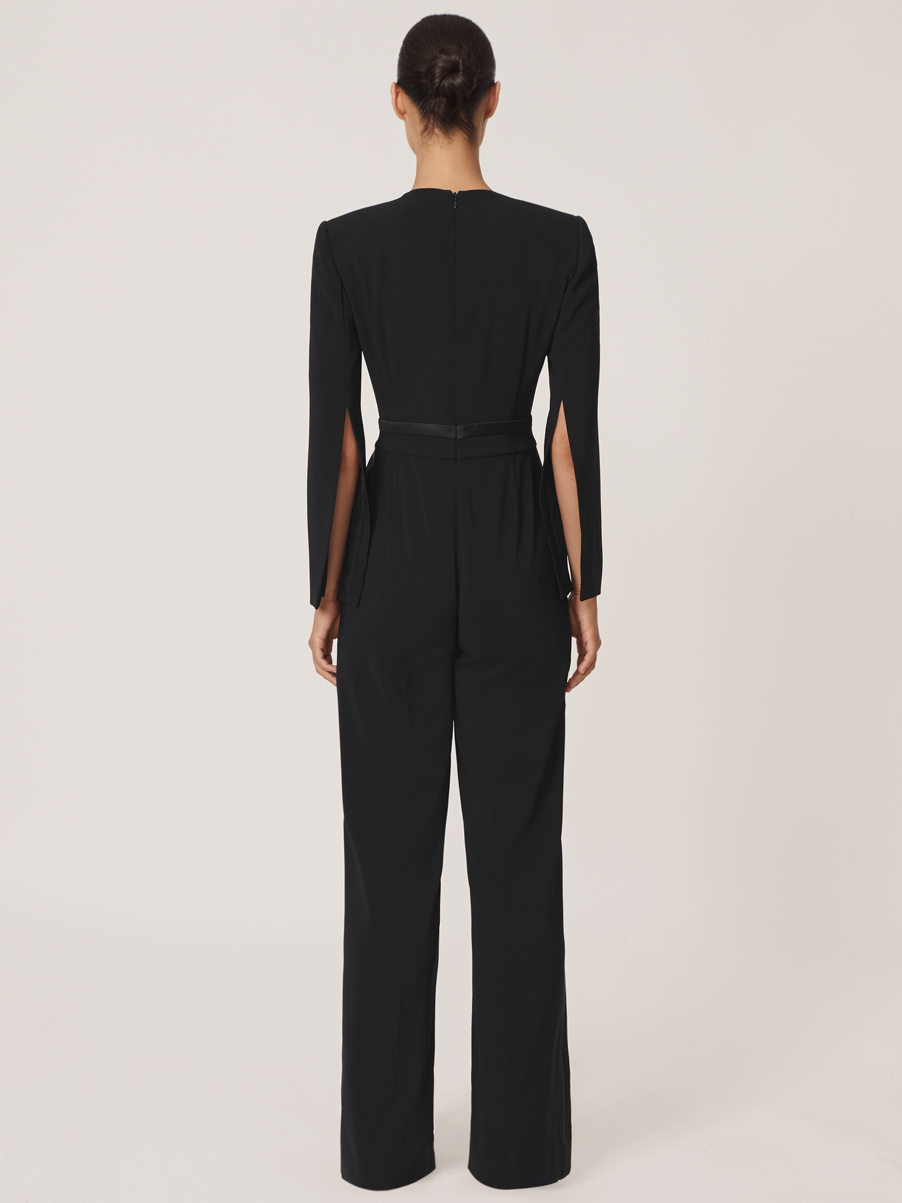 Petite Plunge-Neck Split-Sleeve Jumpsuit in Black - Image 6 of 8