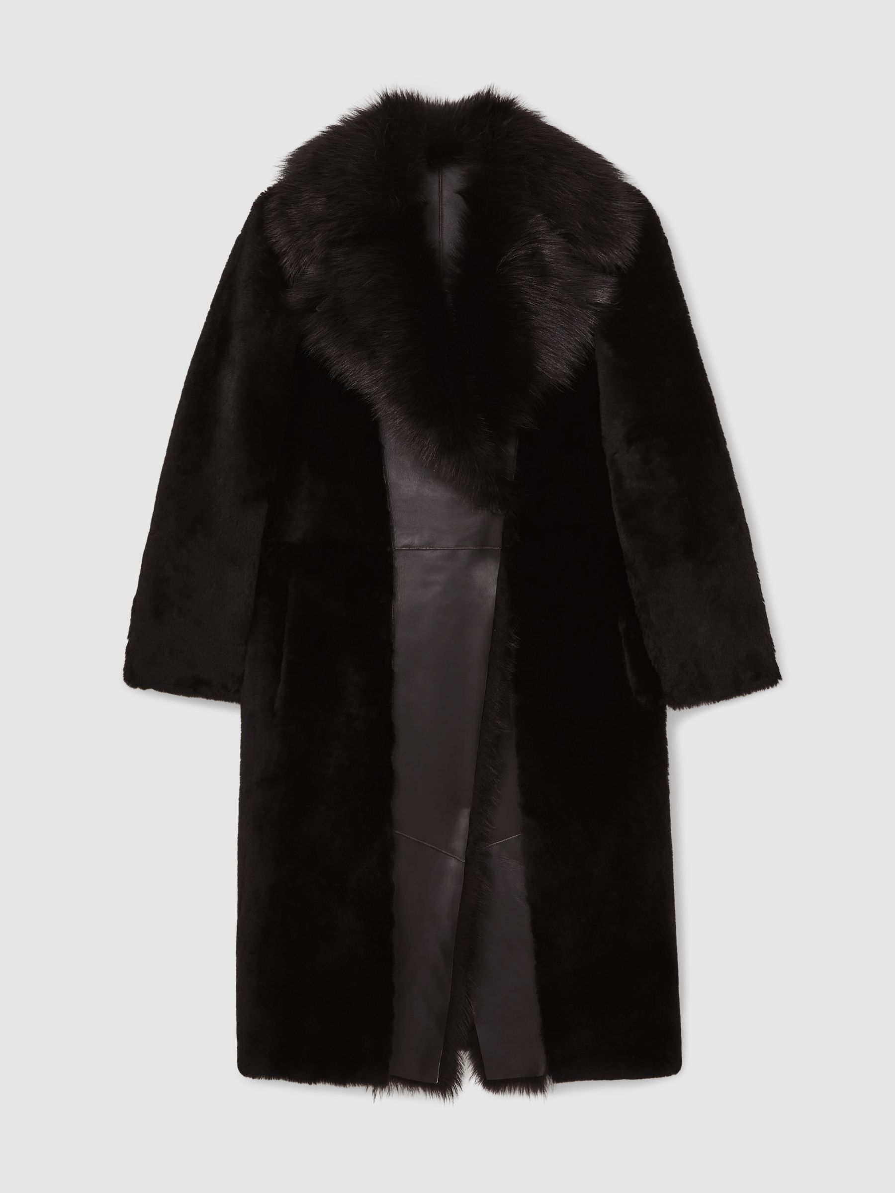 Shearling And Leather Coat in Chocolate Brown - Image 2 of 7