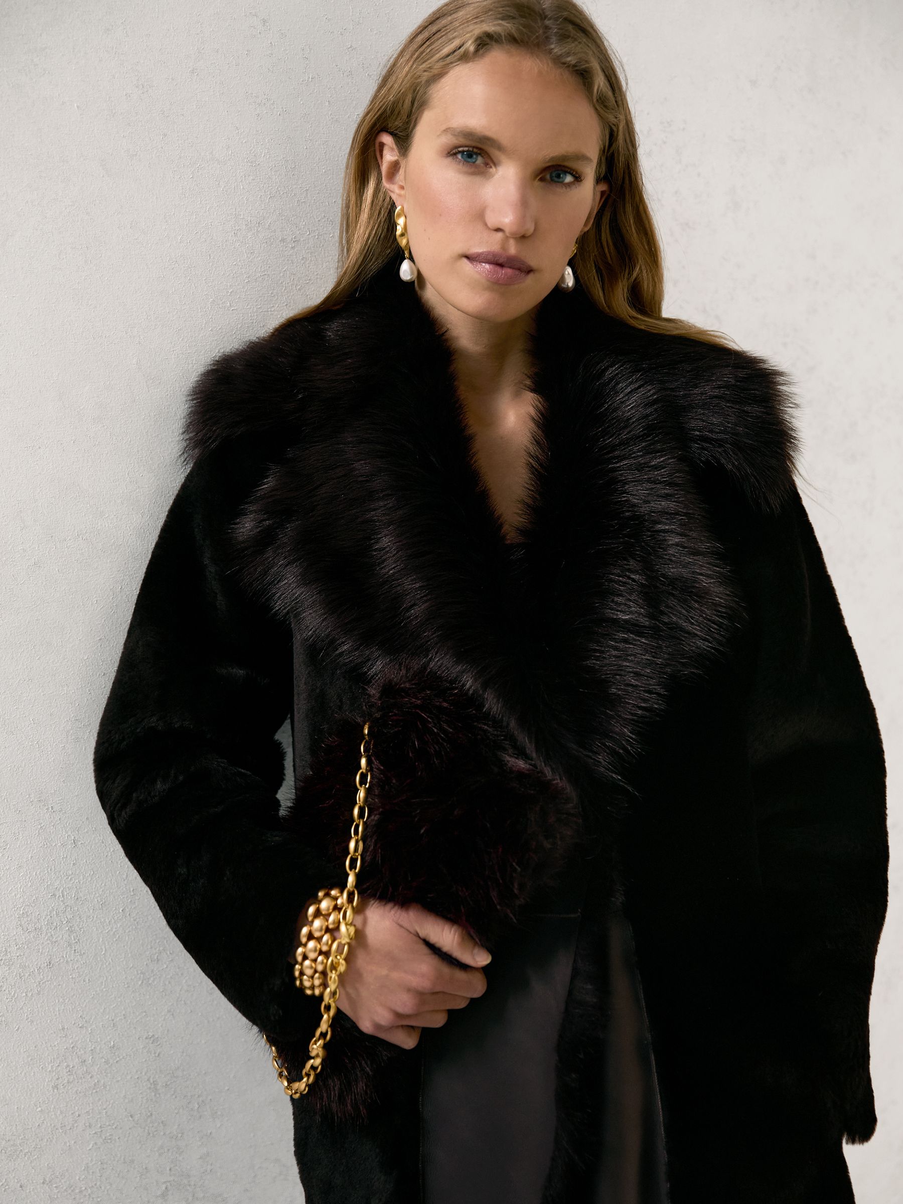 Shearling And Leather Coat in Chocolate Brown - Image 3 of 7