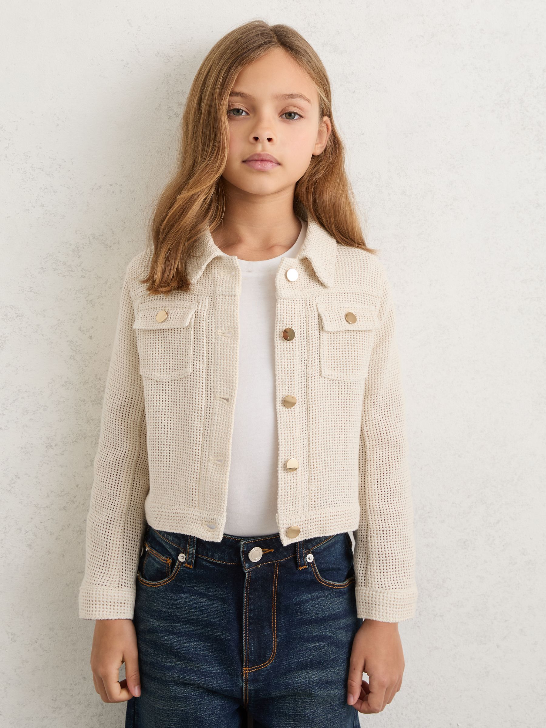 3-9 yrs Cotton-Blend Textured Trucker Jacket in Neutral - Image 1 of 5