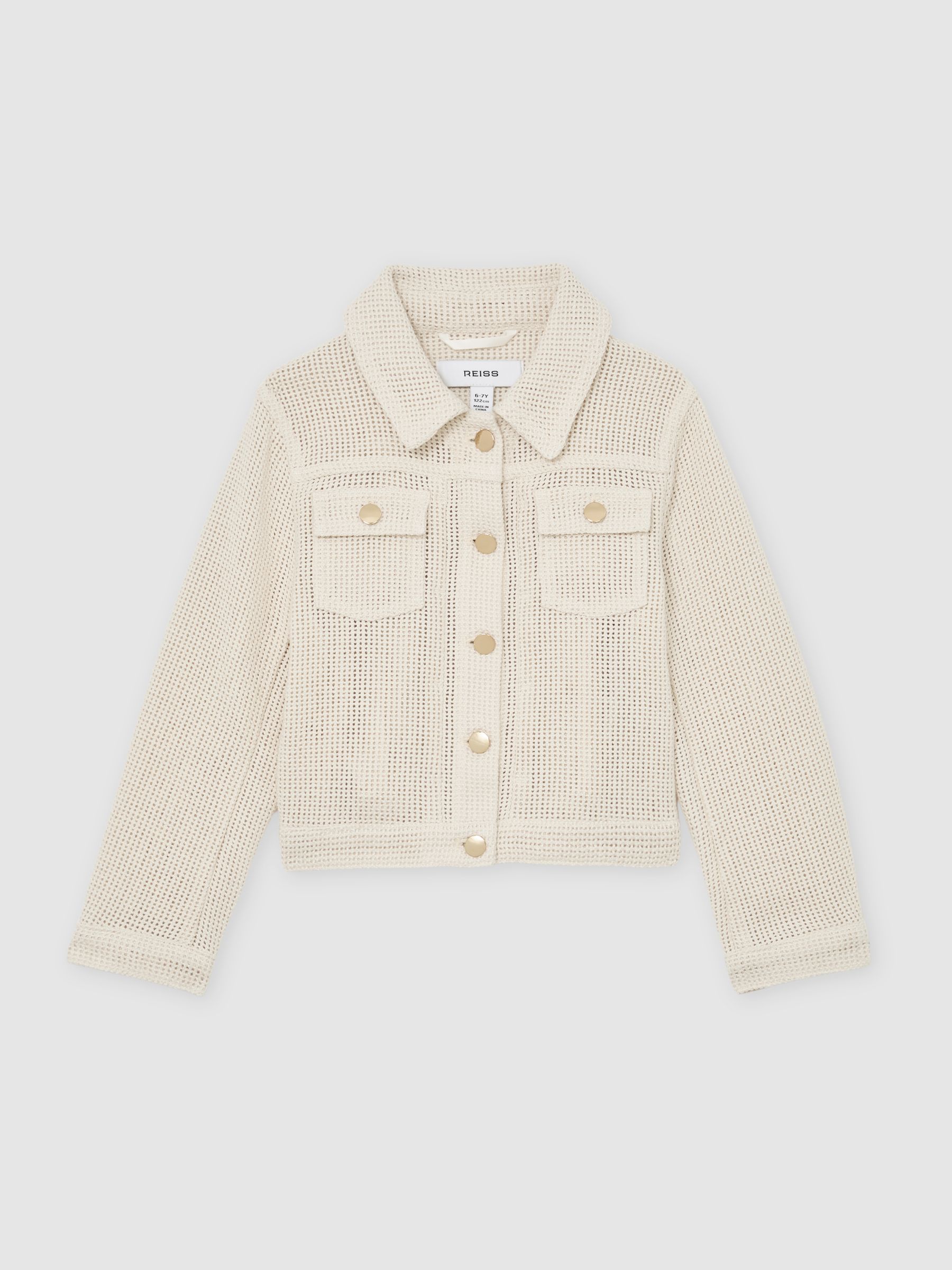 3-9 yrs Cotton-Blend Textured Trucker Jacket in Neutral - Image 2 of 5