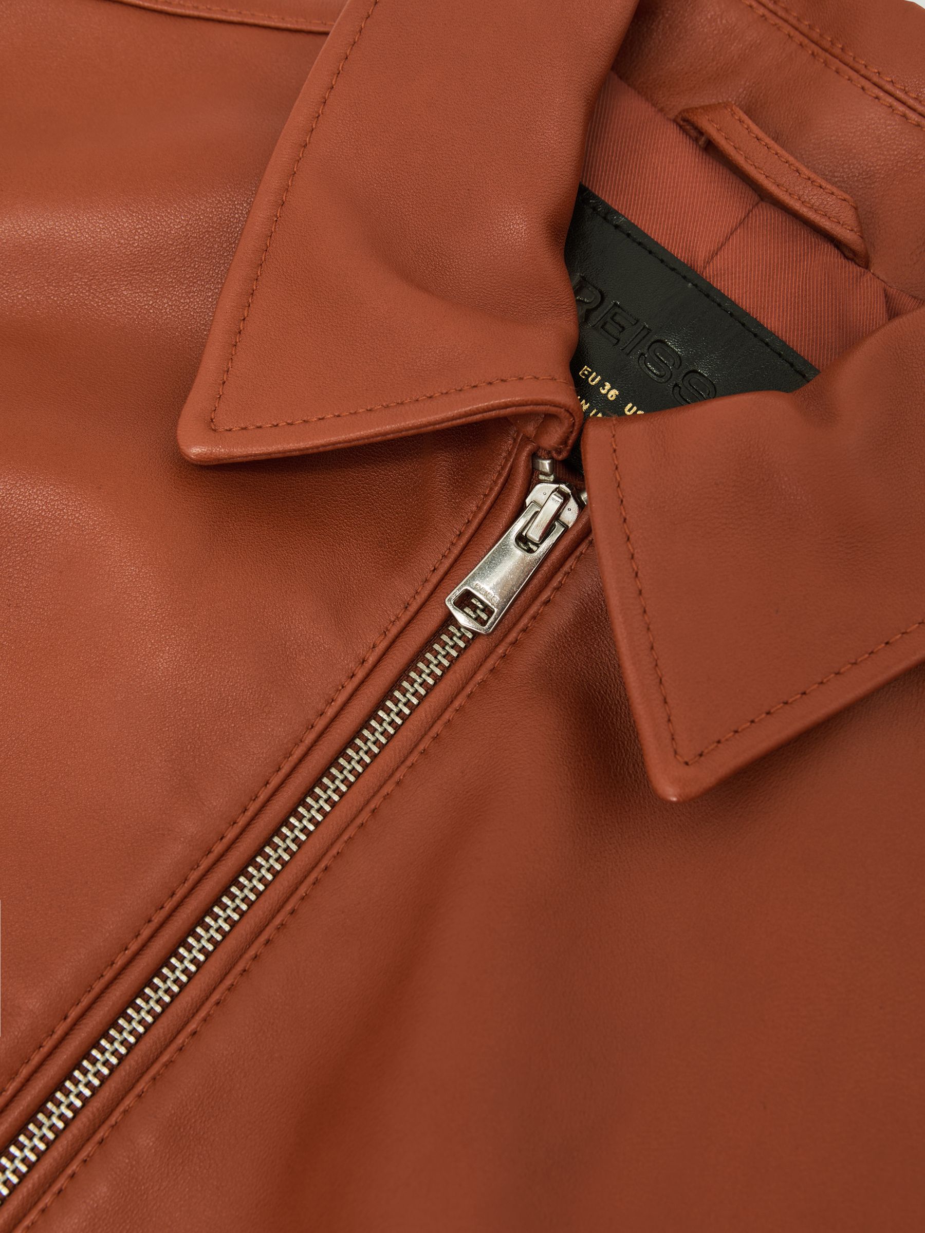 Leather Cropped Bomber Jacket in Tan - image 2