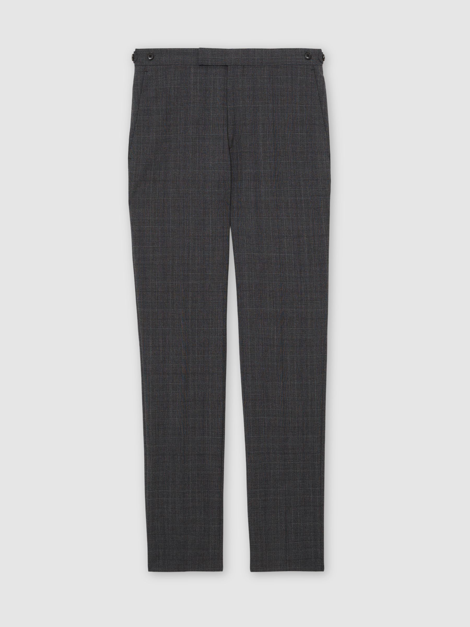 Tailored Fit Wool-Blend Check Suit Trousers in Charcoal Grey - image 1