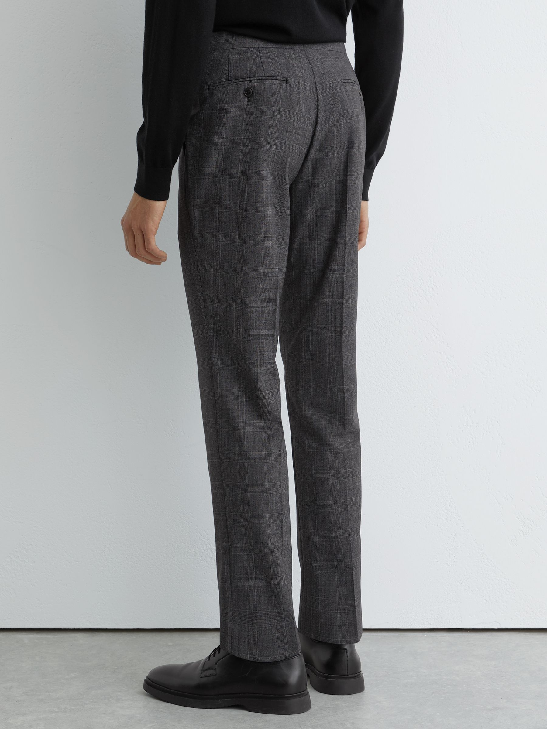 Tailored Fit Wool-Blend Check Suit Trousers in Charcoal Grey - image 4