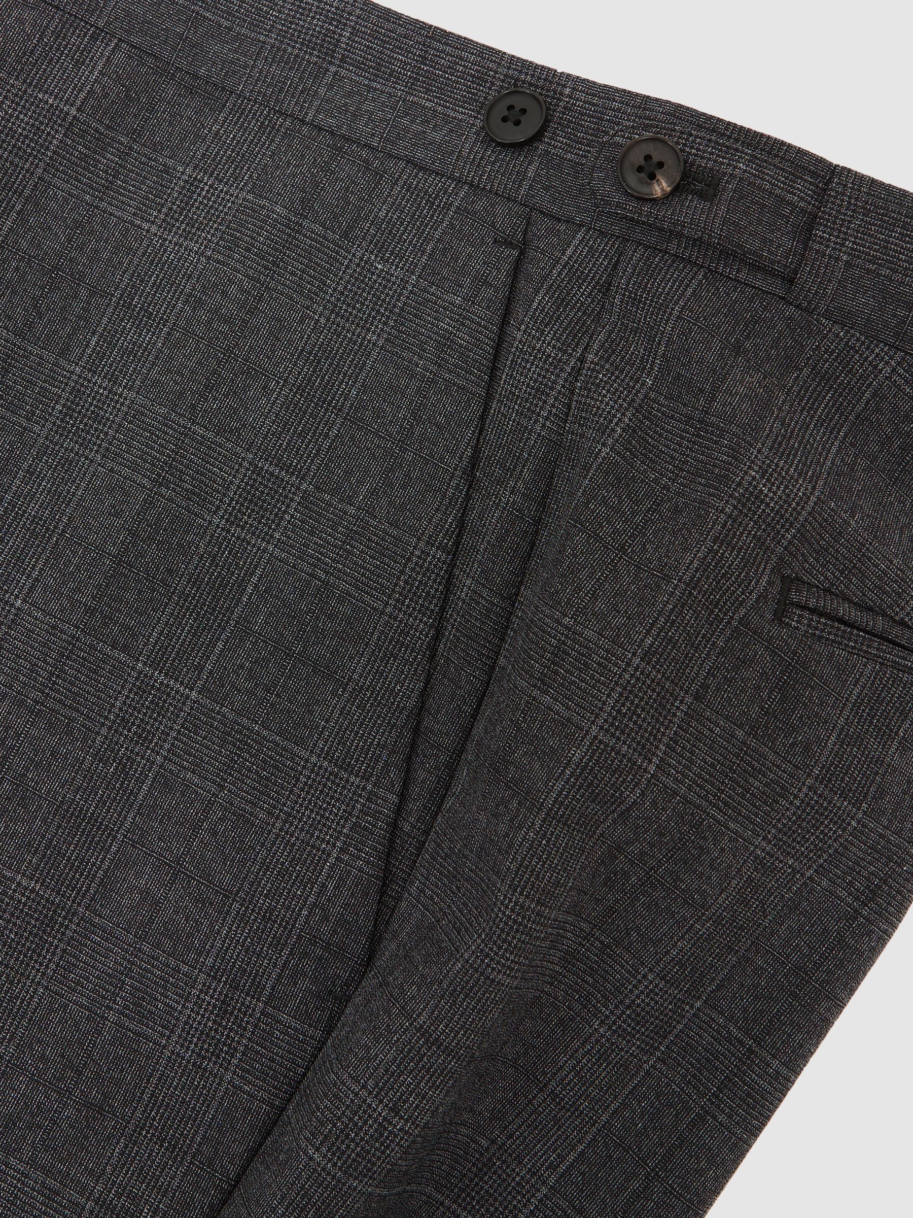Tailored Fit Wool-Blend Check Suit Trousers in Charcoal Grey - image 3