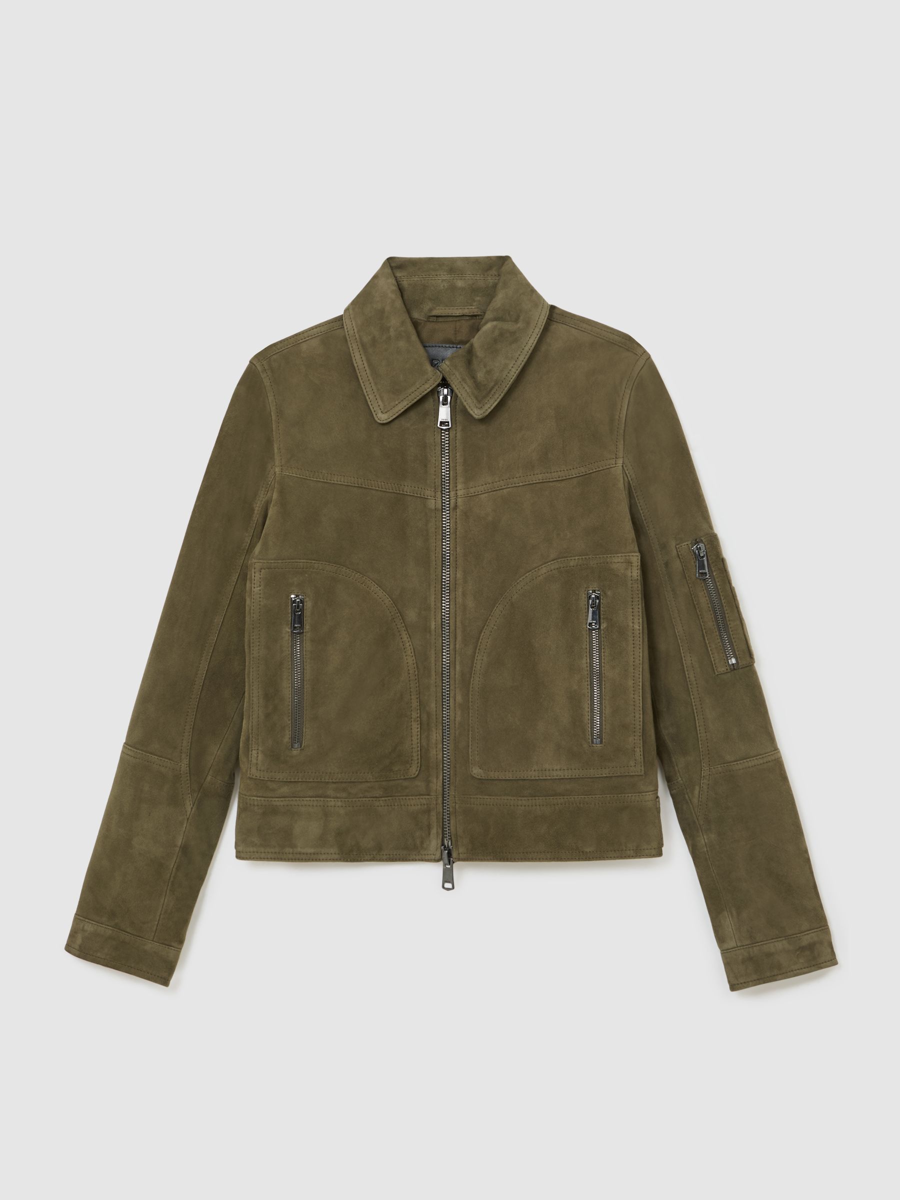 Suede Zip-Through Jacket in Khaki Green - image 1