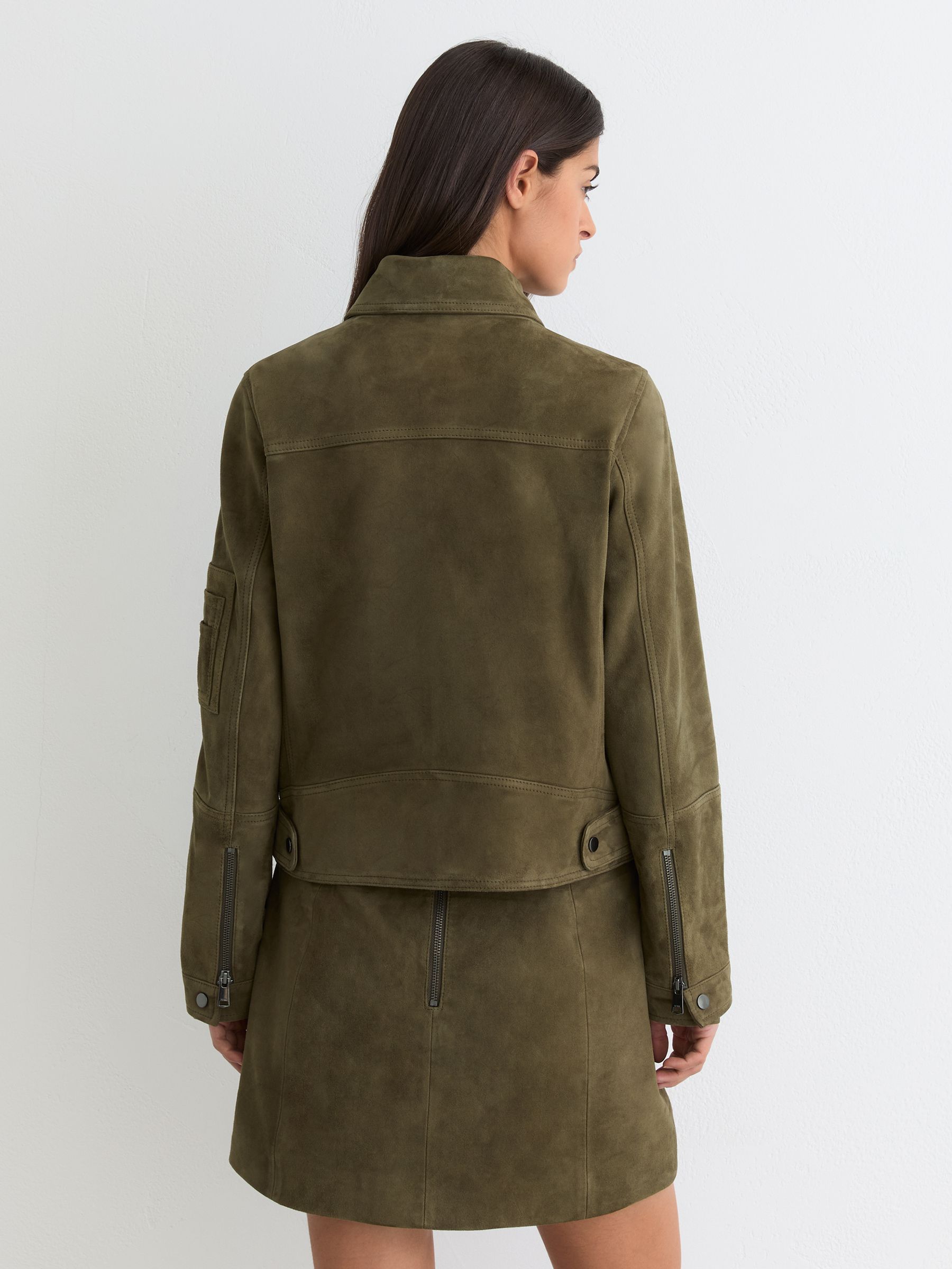 Suede Zip-Through Jacket in Khaki Green - image 3