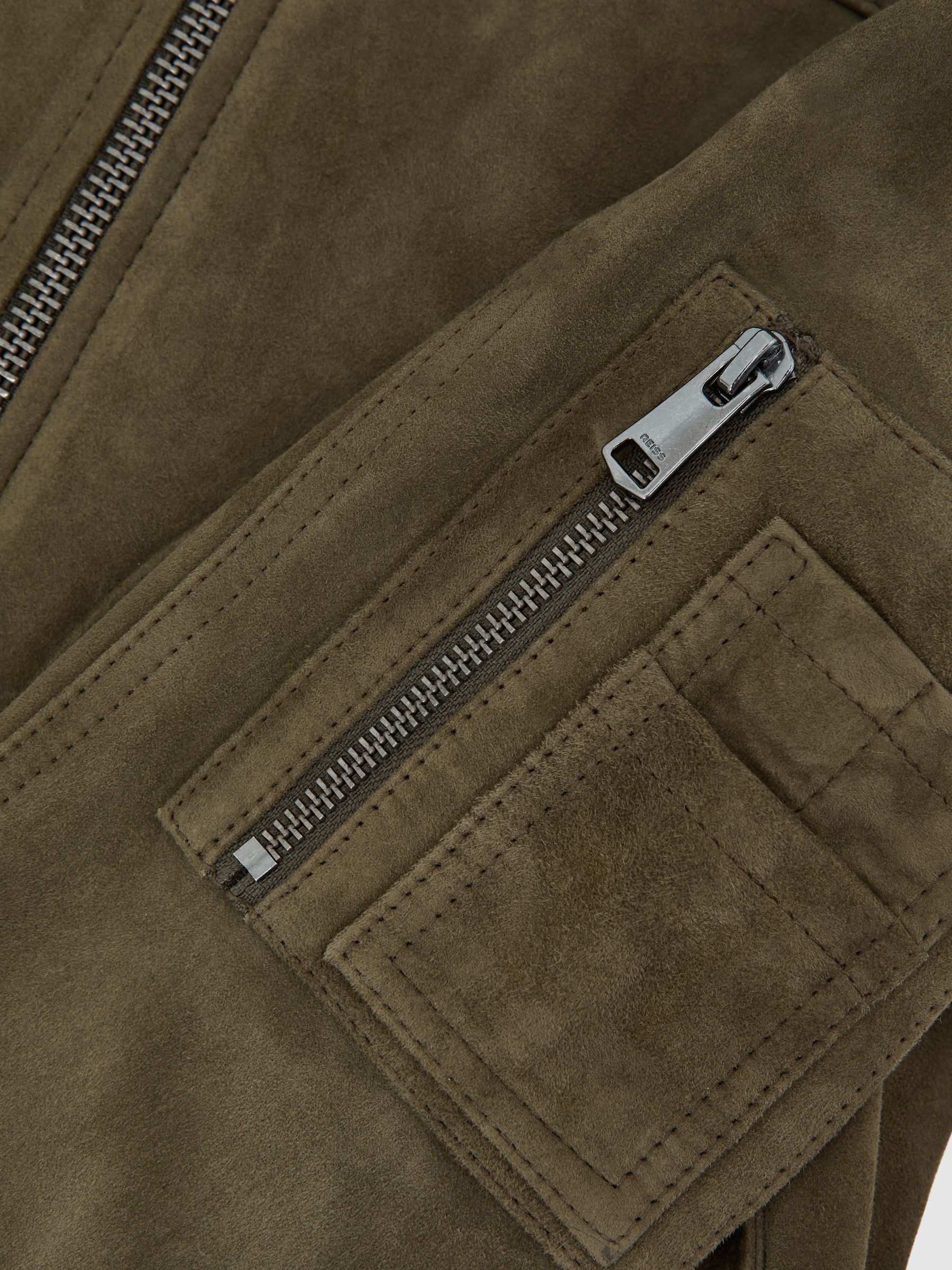 Suede Zip-Through Jacket in Khaki Green - image 2