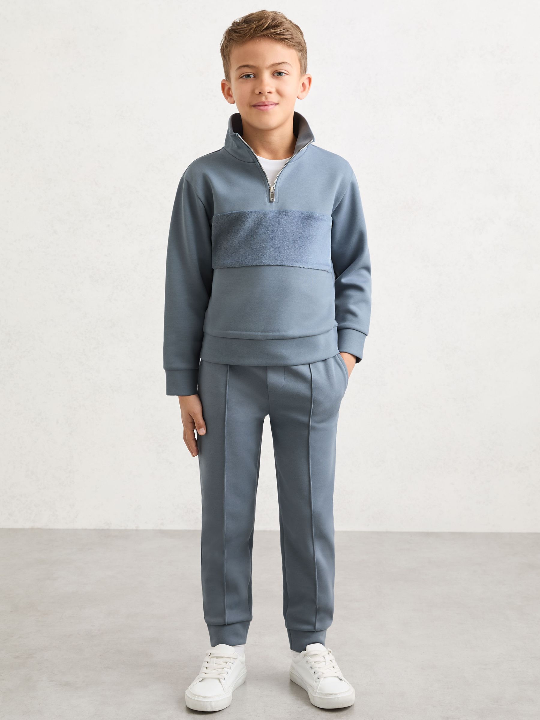 Interlock Velour-Panel Zip Sweatshirt in Airforce Blue - Image 3 of 5