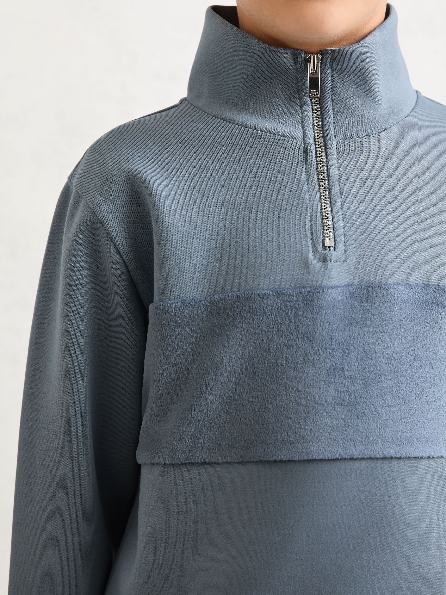 Interlock Velour-Panel Zip Sweatshirt in Airforce Blue - Image 4 of 5