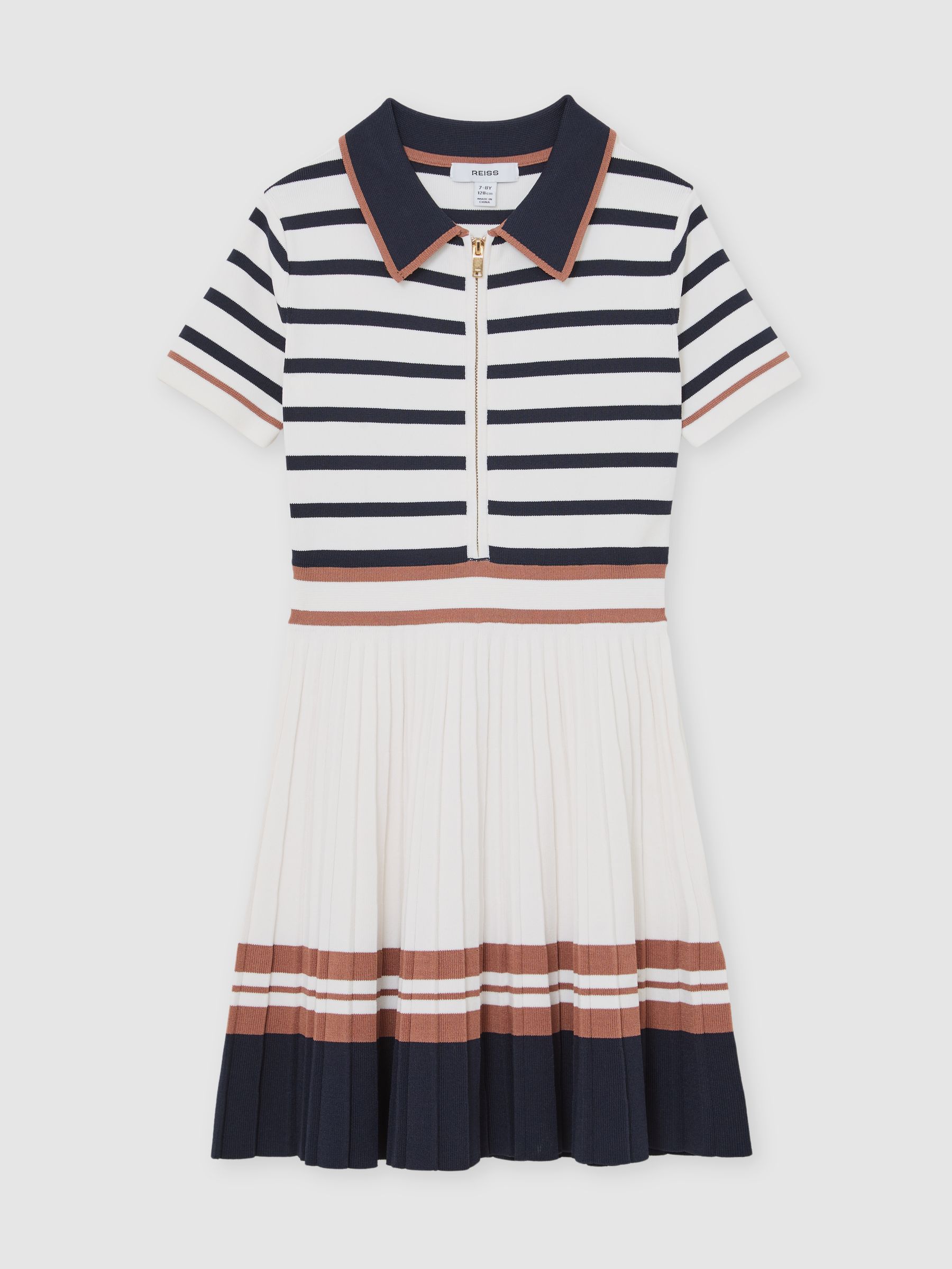 3-9 yrs Cotton Collared Stripe Knit Dress in Ivory - Image 2 of 4 3-9 yrs Cotton Collared Stripe Knit Dress in Ivory - Image 2 of 4