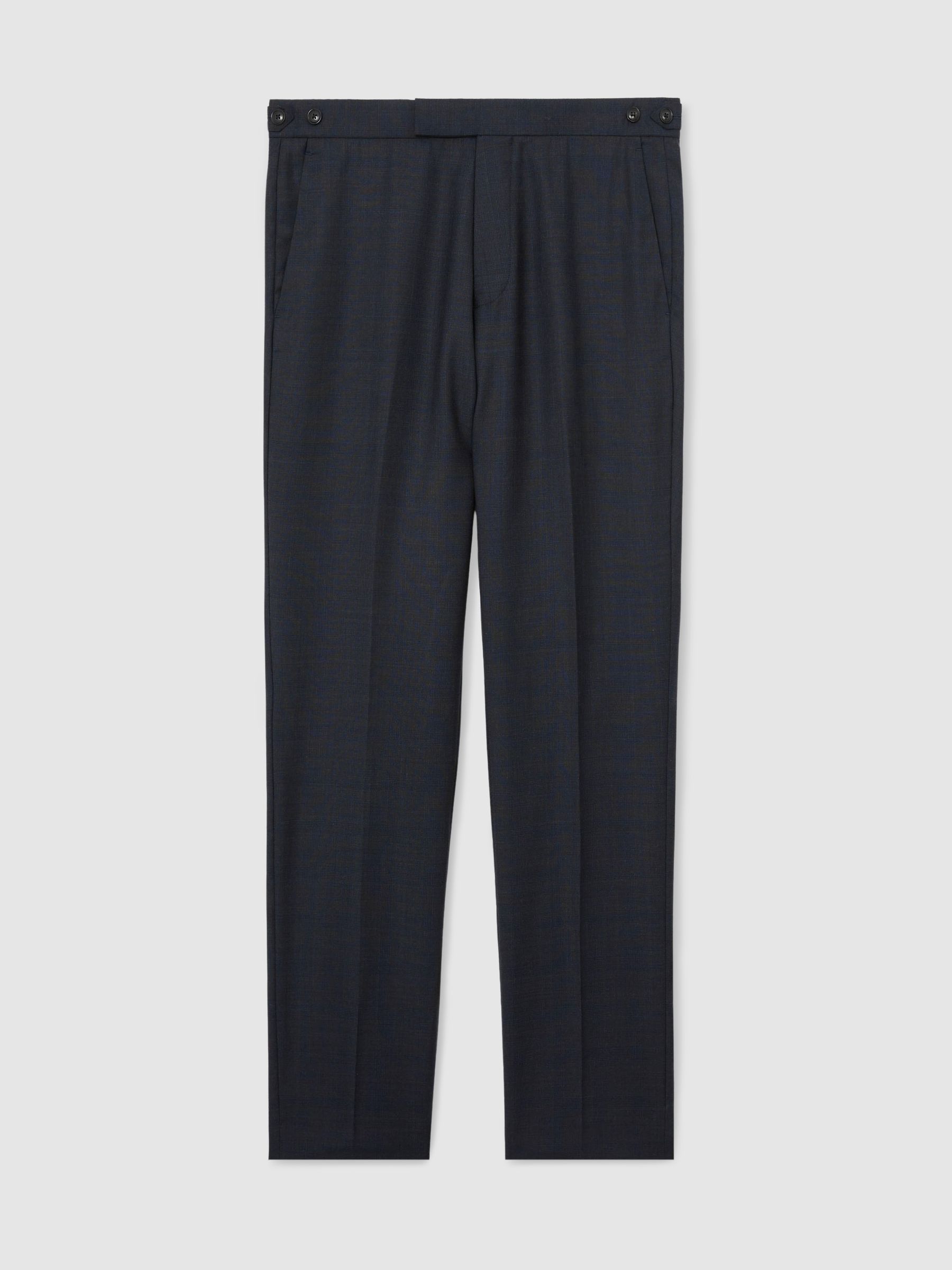 Tailored Fit Wool-Blend Check Suit Trousers in Navy - image 1