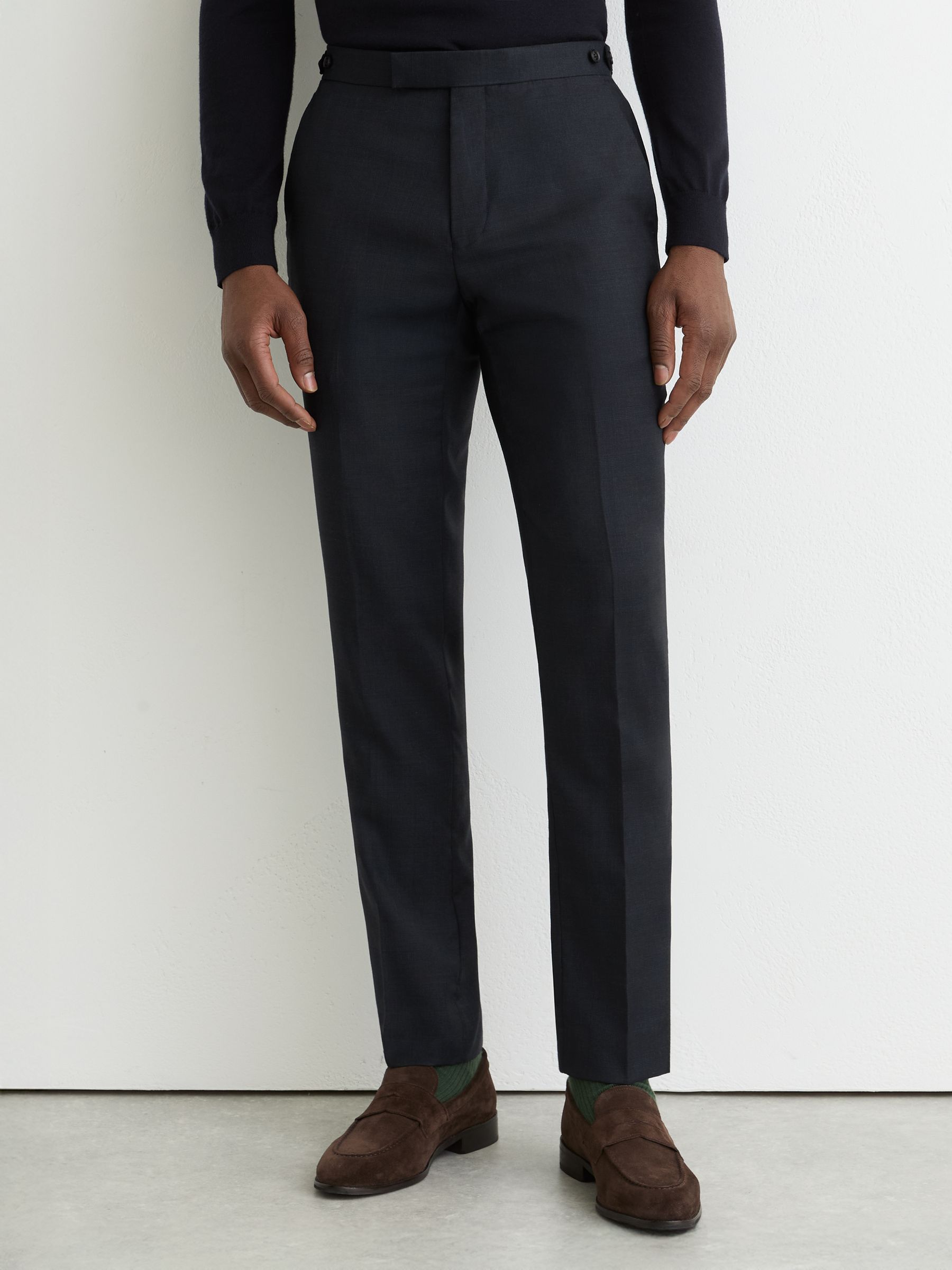 Wool-Blend Check Suit Trousers Tailored-Fit in Navy - Image 3 of 6
