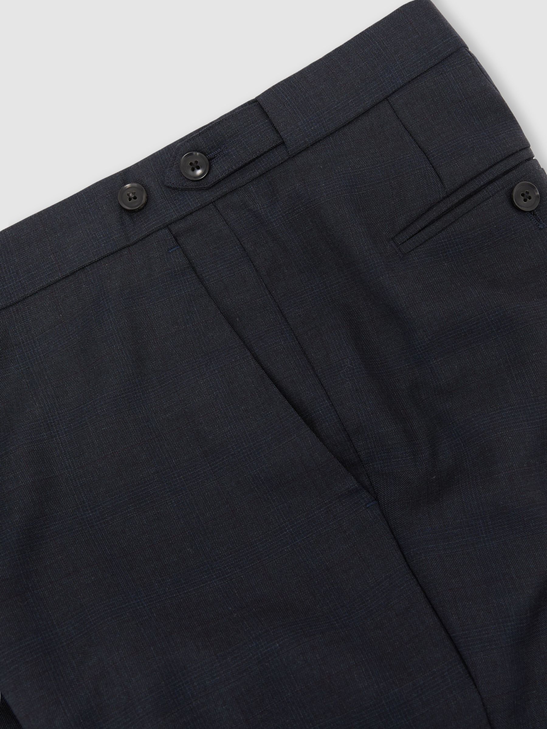 Tailored Fit Wool-Blend Check Suit Trousers in Navy - image 3