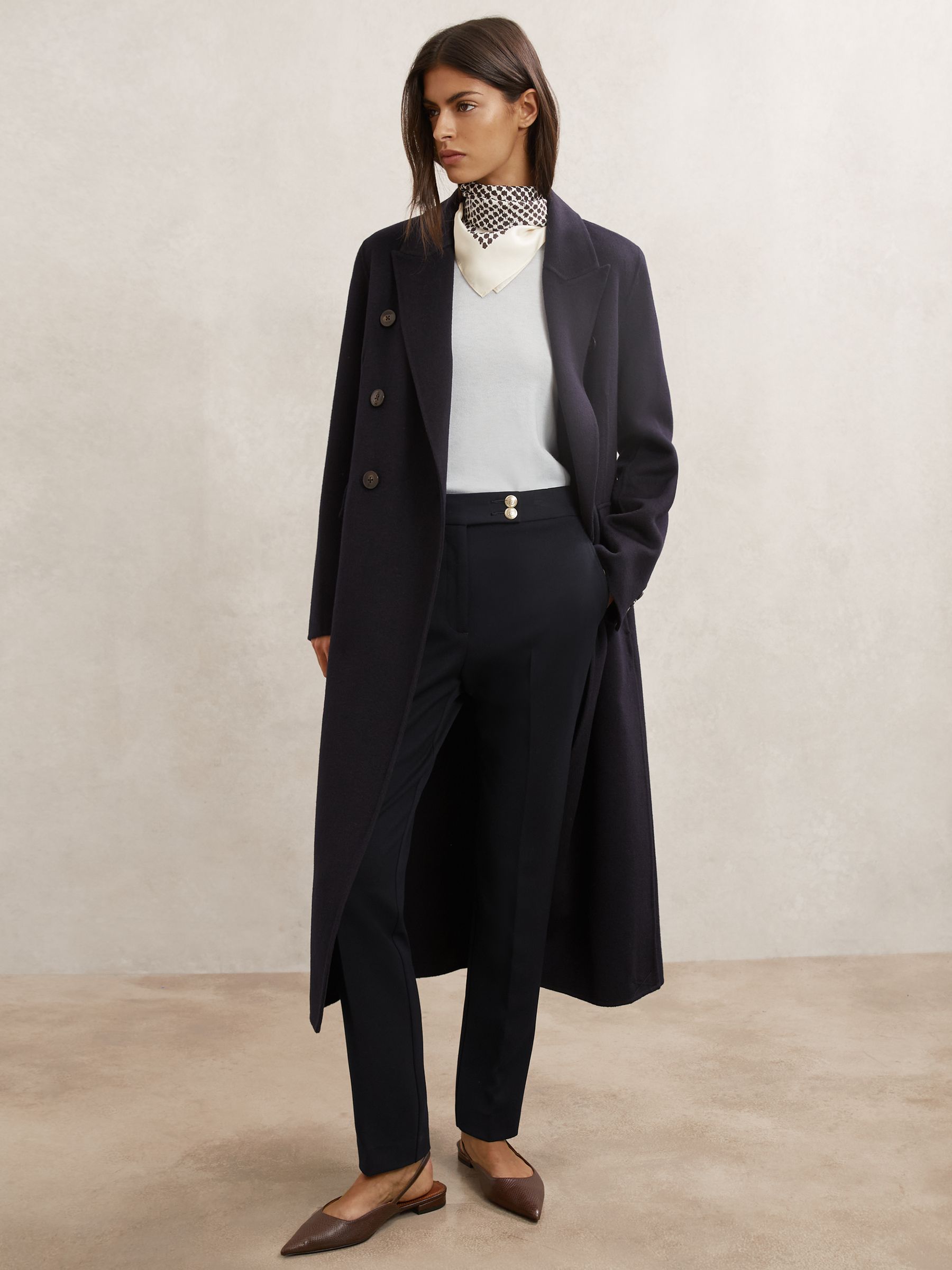 Petite Tapered Button-Detail Trousers in Navy - Image 3 of 7