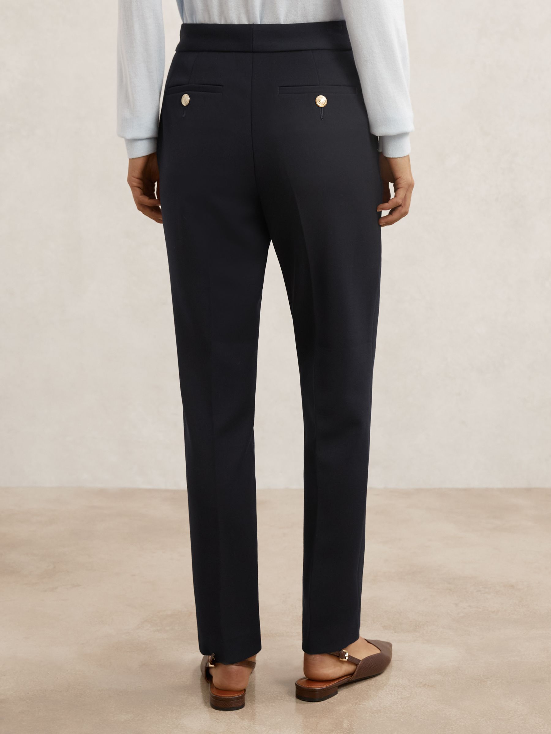 Petite Tapered Button-Detail Trousers in Navy - Image 5 of 7