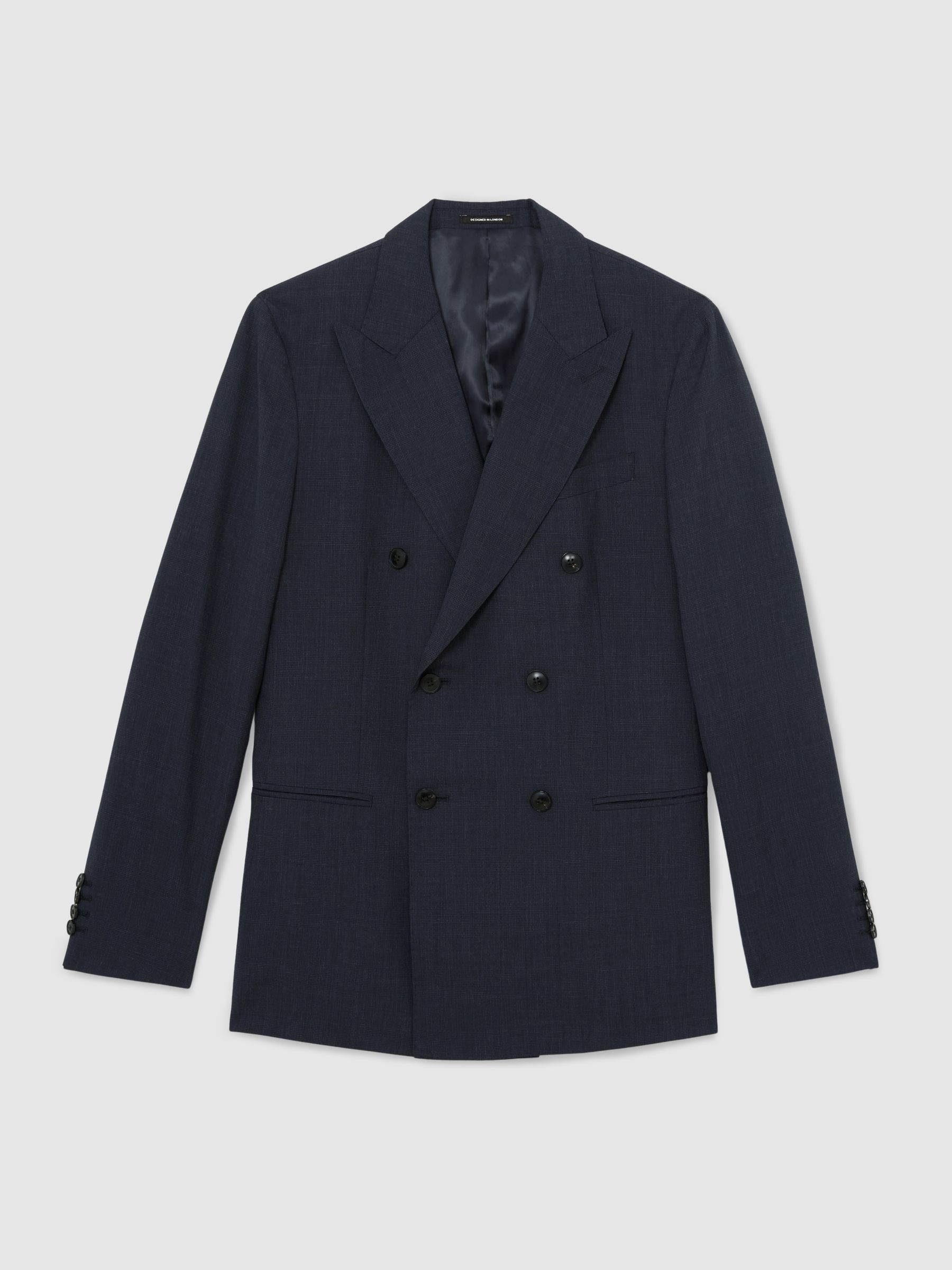 Tailored Fit Double-Breasted Check Suit Blazer Wool-Blend in Navy - image 1
