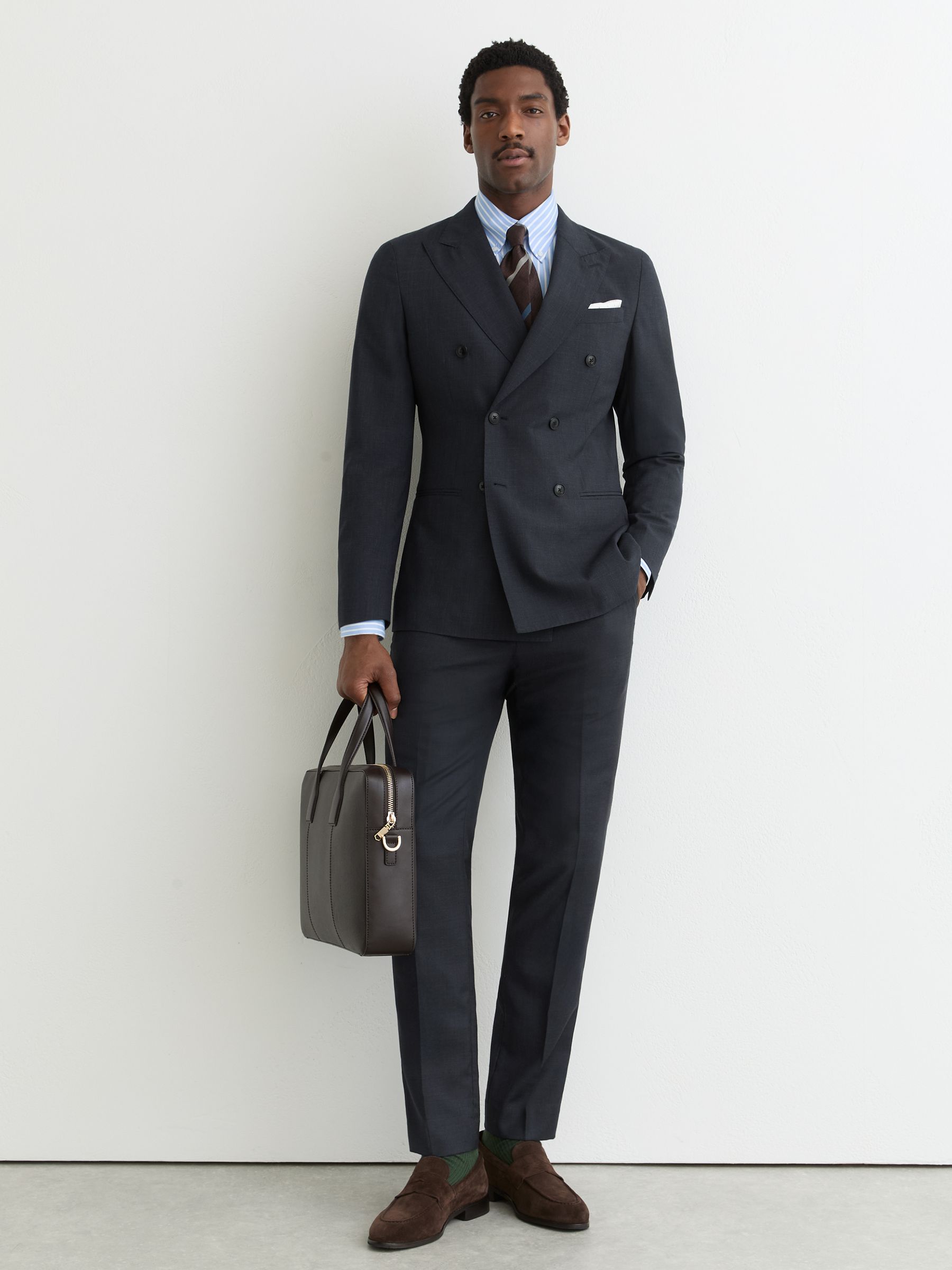 Double-Breasted Wool-Blend Tailored-Fit Suit Jacket in Navy - Image 3 of 7