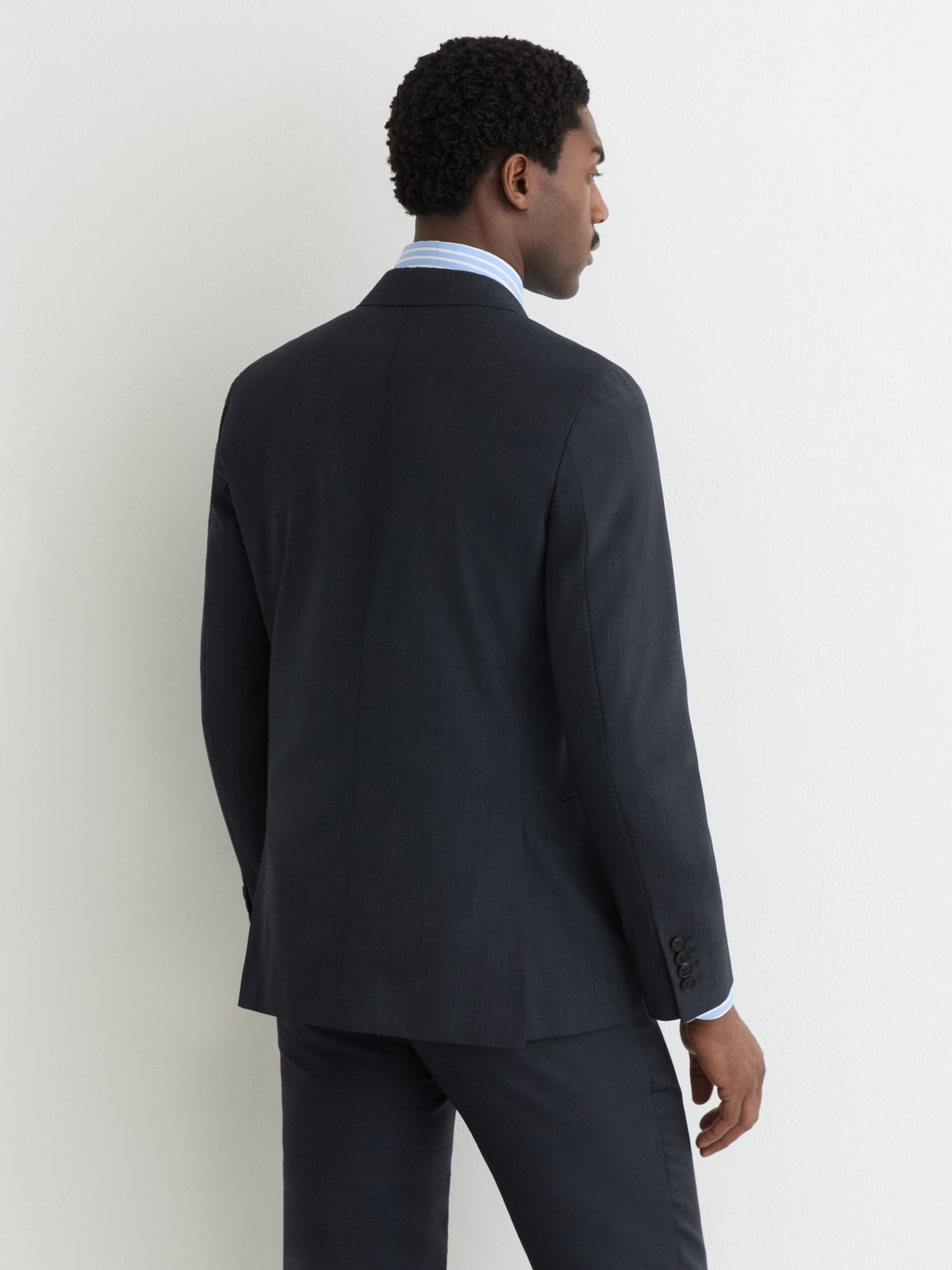 Tailored Fit Double-Breasted Check Suit Blazer Wool-Blend in Navy - image 4