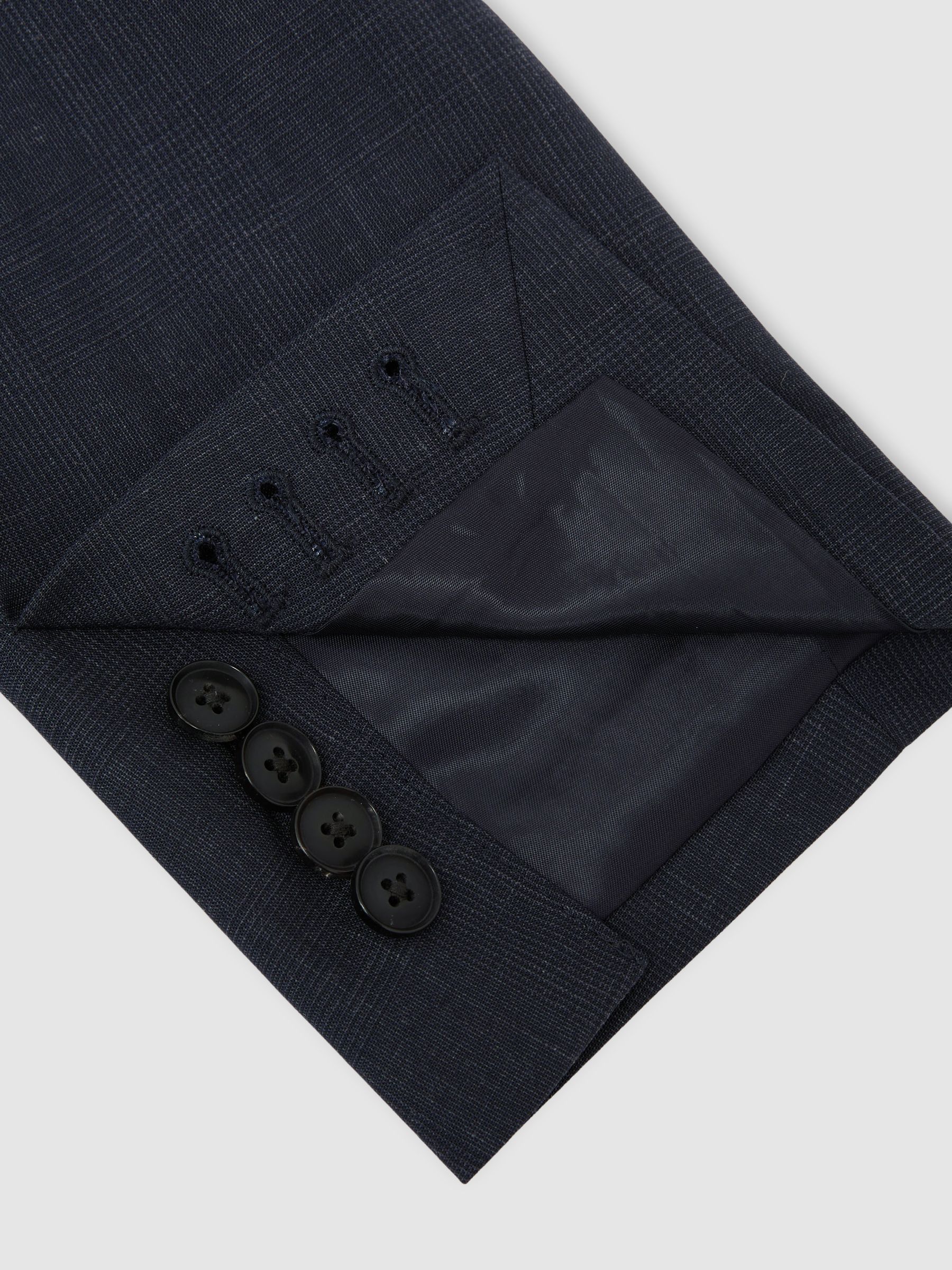 Double-Breasted Wool-Blend Tailored-Fit Suit Jacket in Navy - Image 6 of 7
