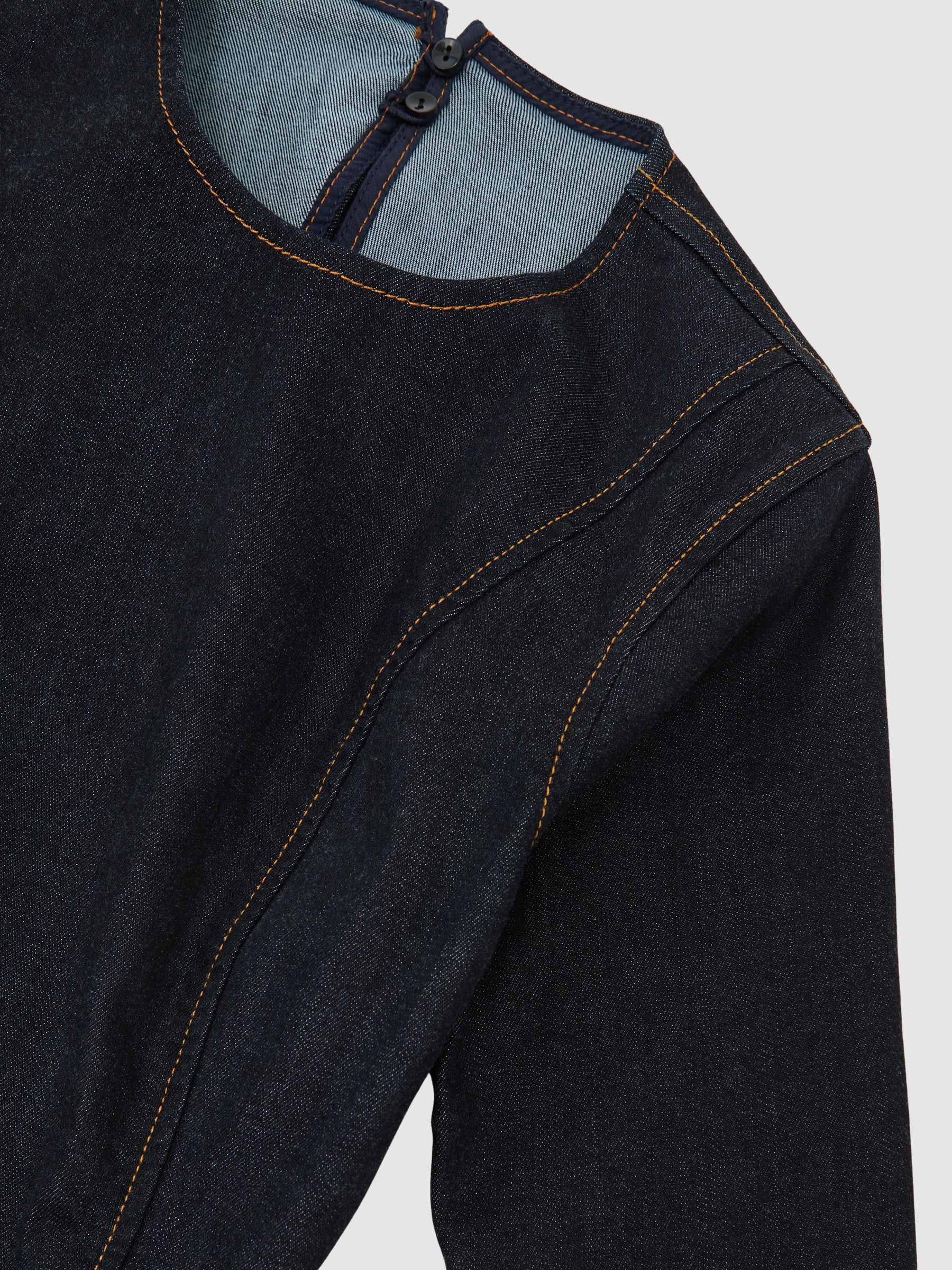 Wide-Leg Open-Back Denim Jumpsuit in Indigo Blue - Image 5 of 5