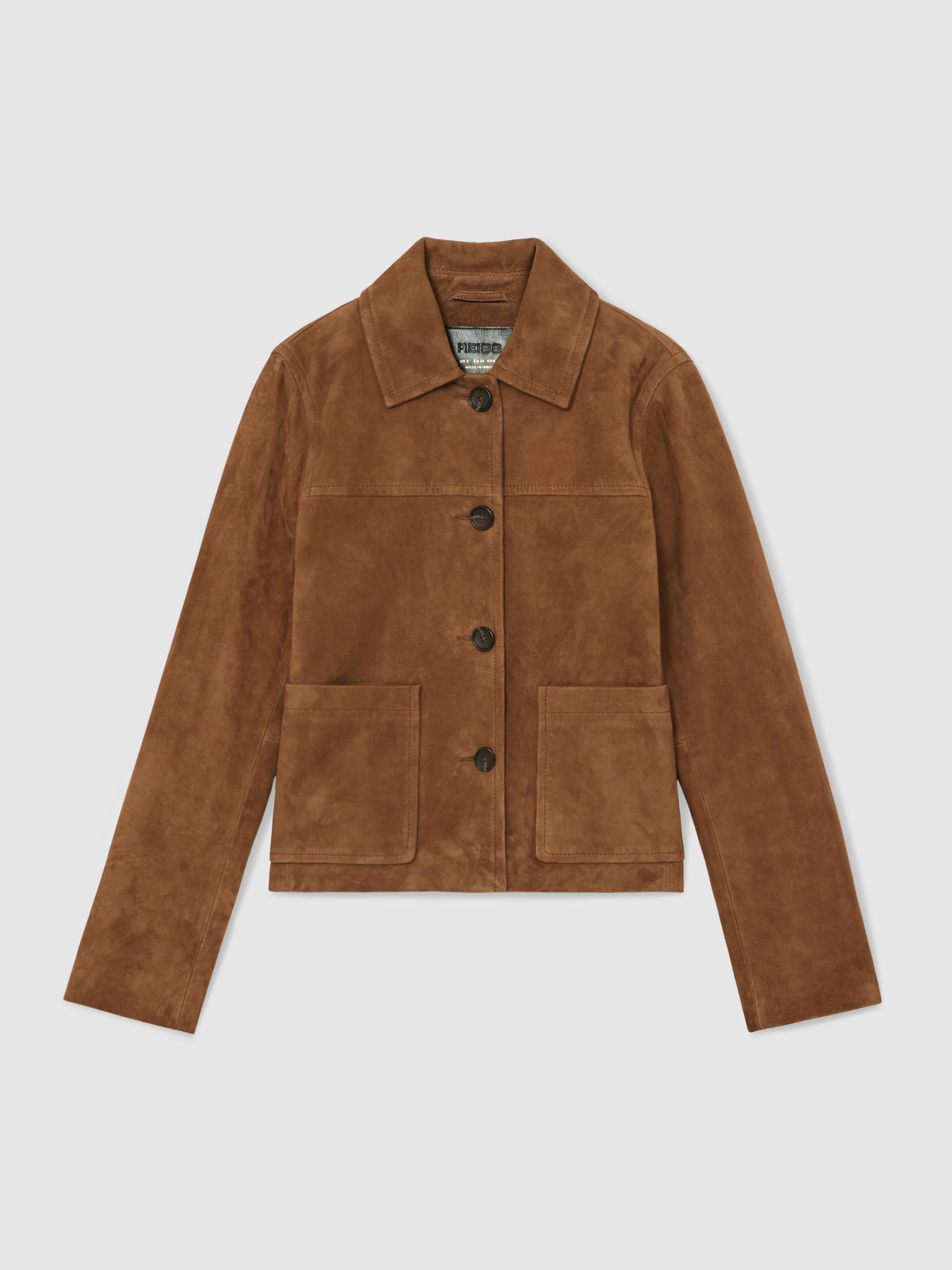 Suede Patch-Pocket Jacket in Tan - Image 2 of 6