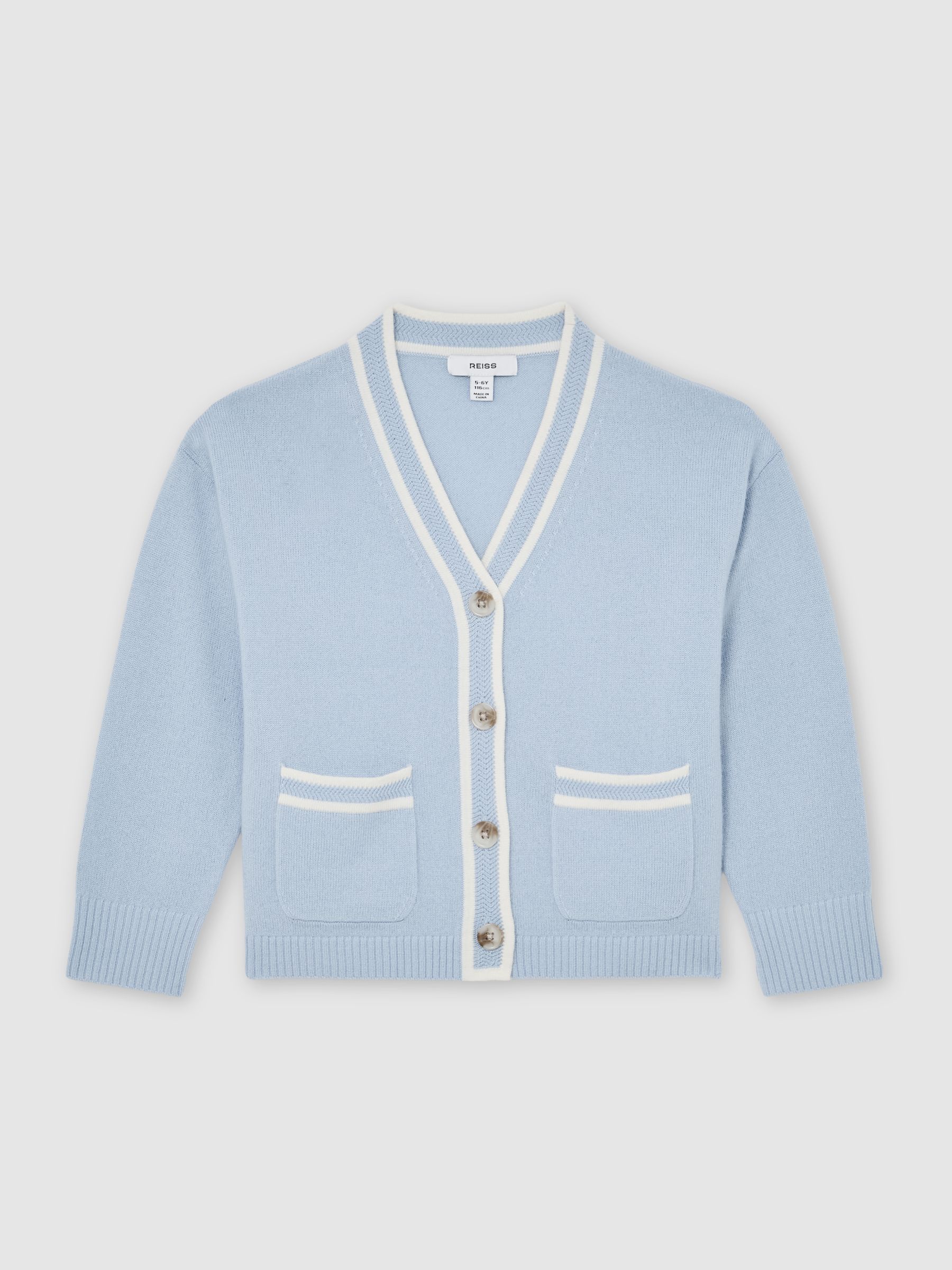 13-14 yrs Wool-Blend Tipped Cardigan with Cashmere in Pale Blue - Image 1 of 5