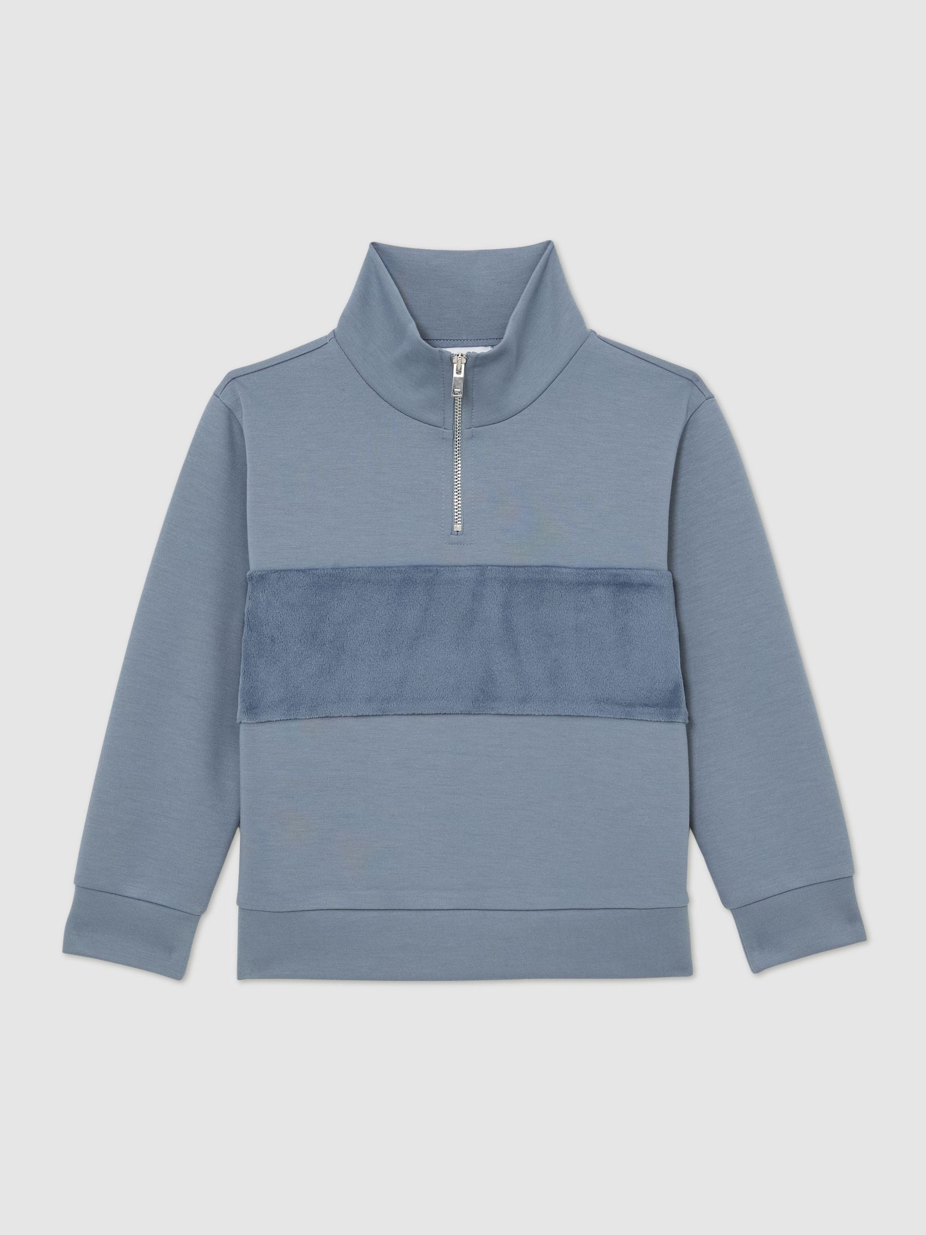 Interlock Velour-Panel Zip Sweatshirt in Airforce Blue - Image 1 of 5