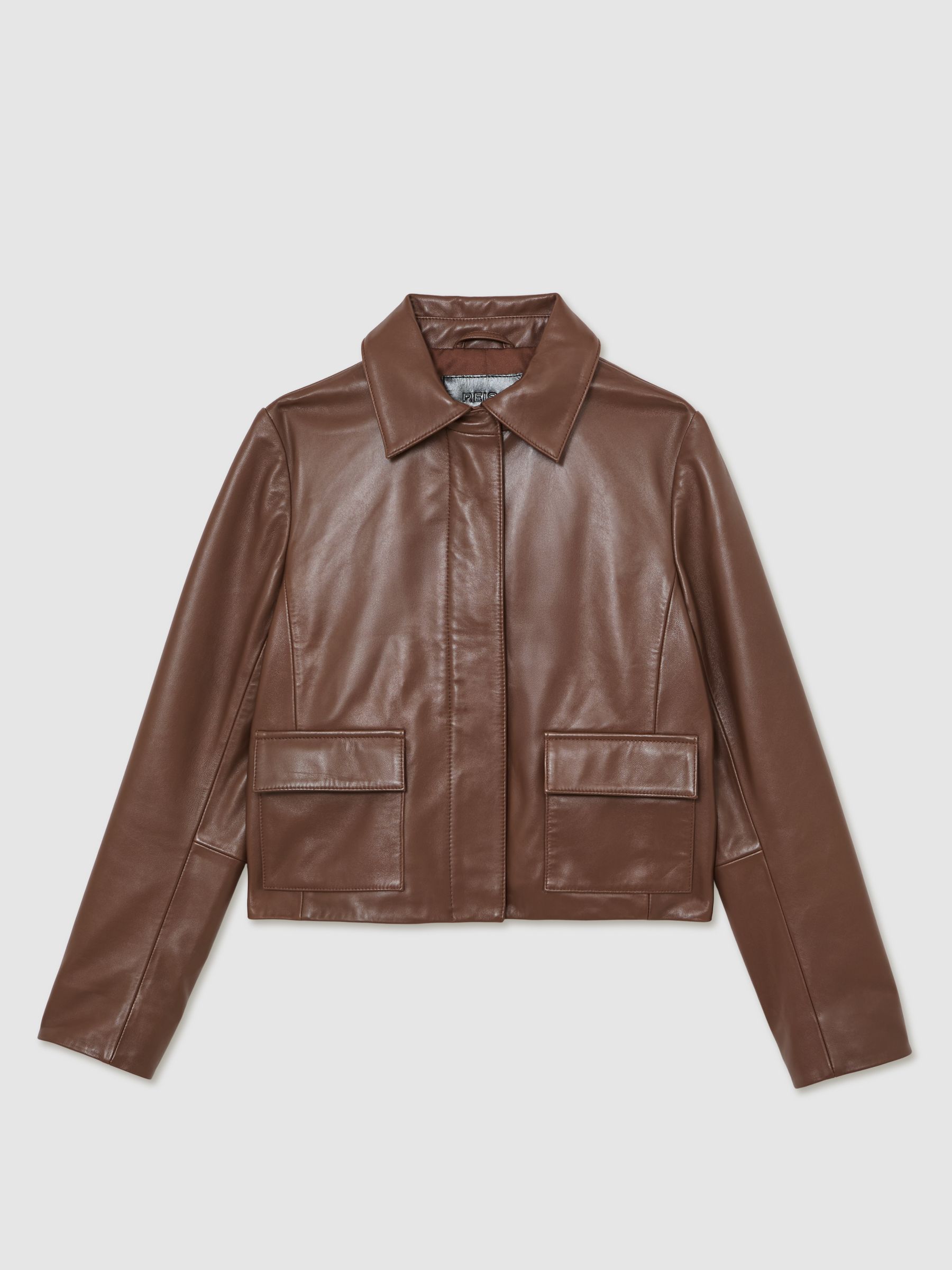 Collared Leather Jacket in Mocha Brown - image 1