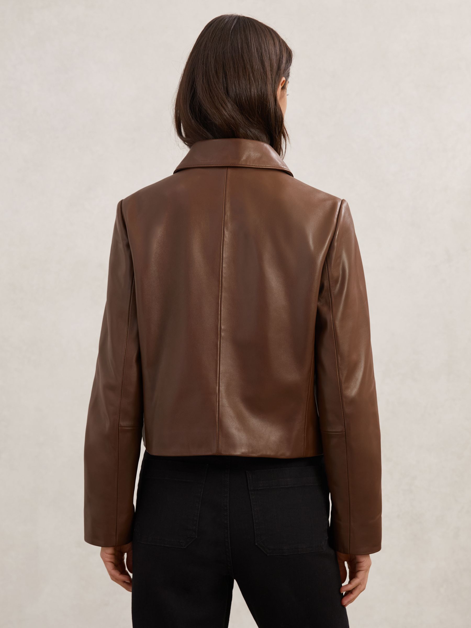 Collared Leather Jacket in Mocha Brown - image 4