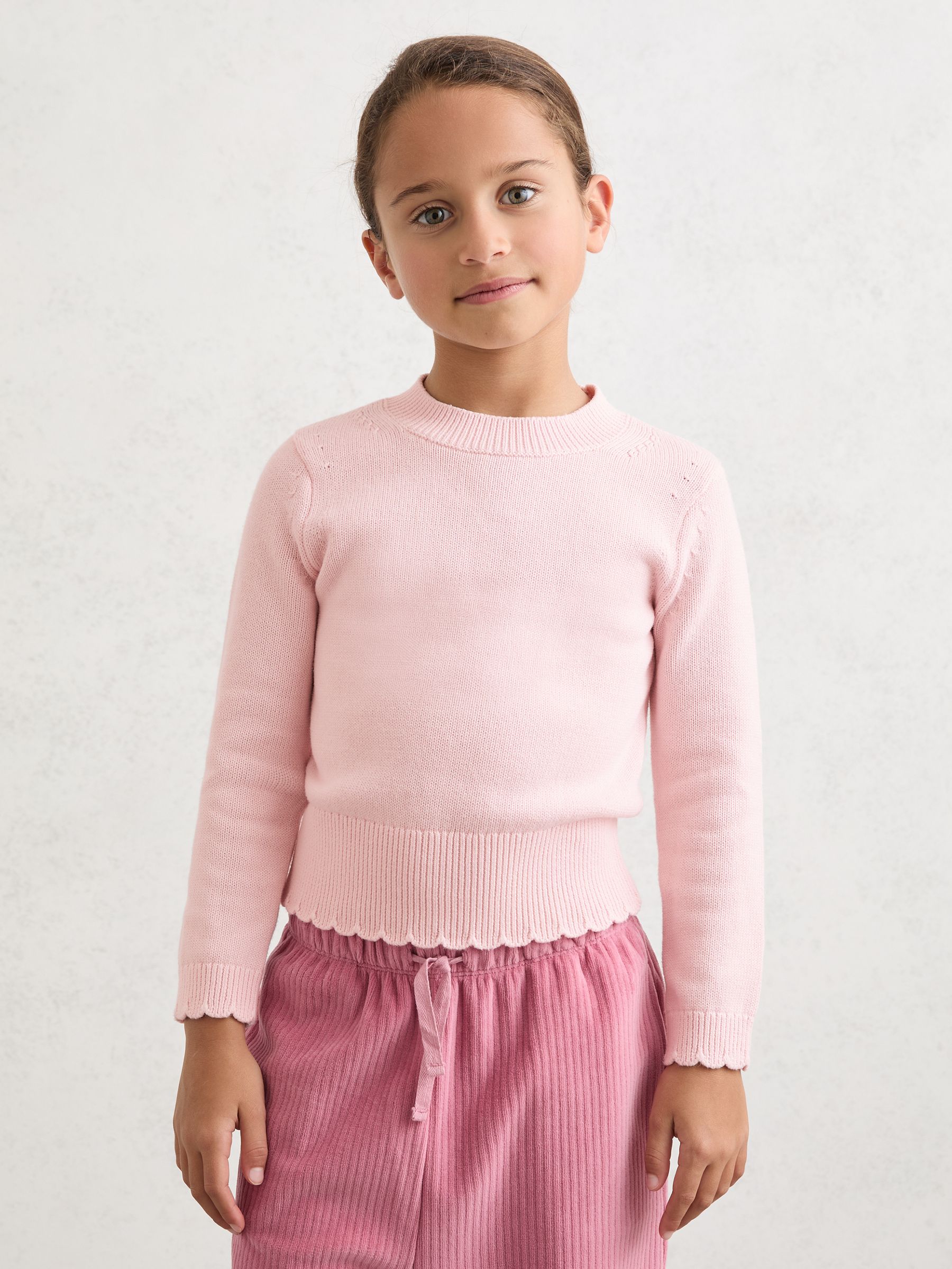 13-14 yrs Cotton Scallop-Trim Jumper in Light Pink - Image 3 of 5