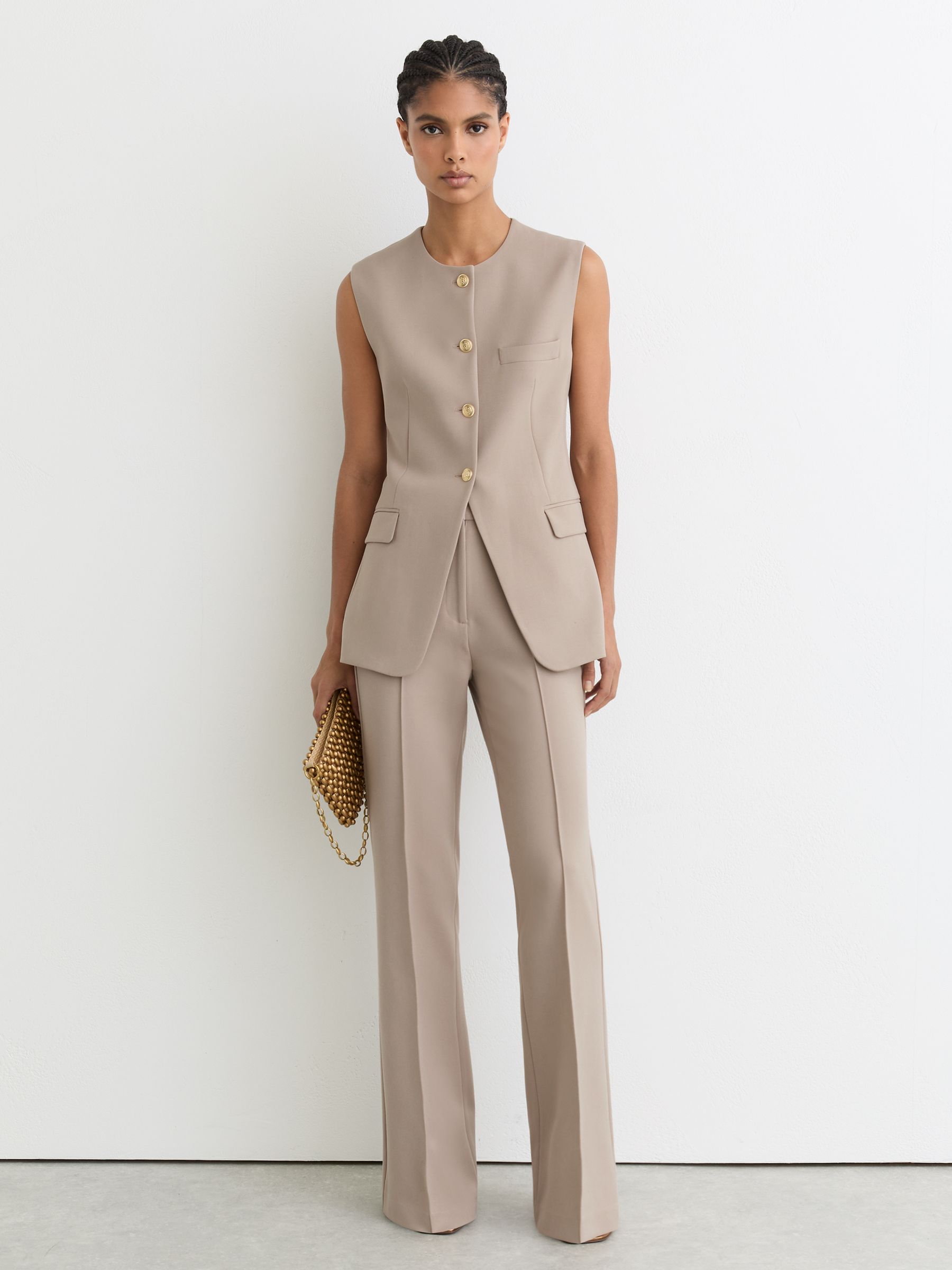 Button-Through Longline Waistcoat in Stone Neutral - Image 1 of 7