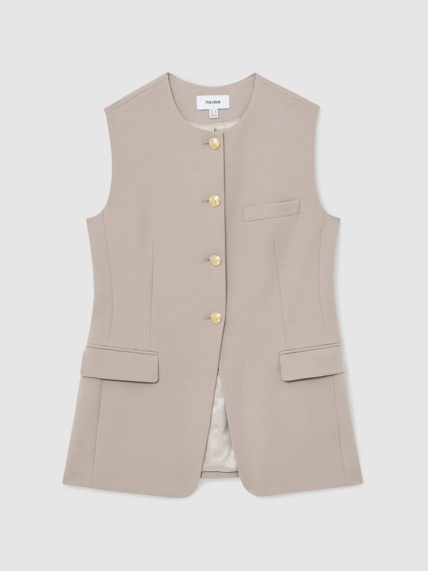 Button-Through Longline Waistcoat in Stone Neutral - image 1
