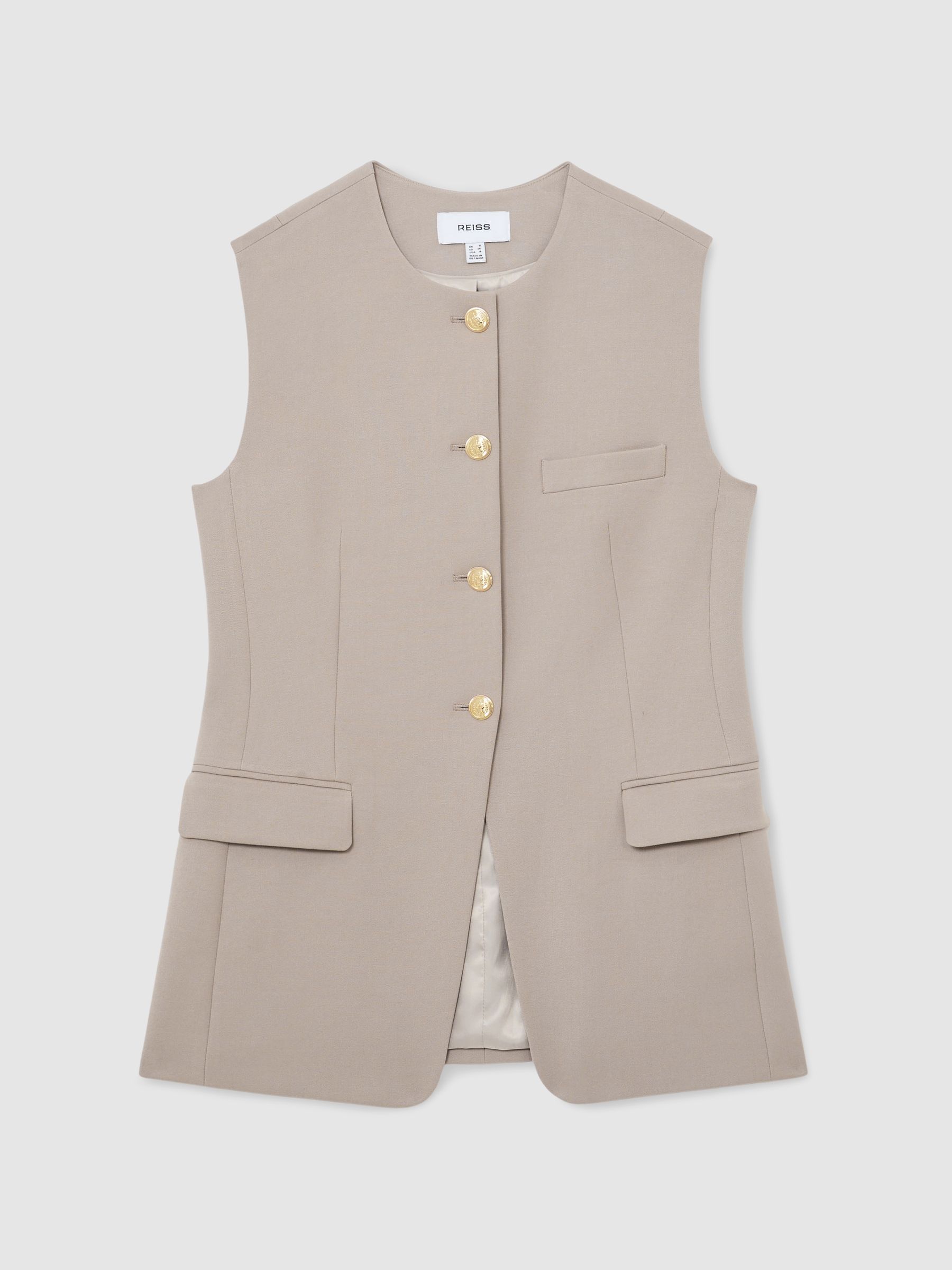 Button-Through Longline Waistcoat in Stone Neutral - Image 2 of 7