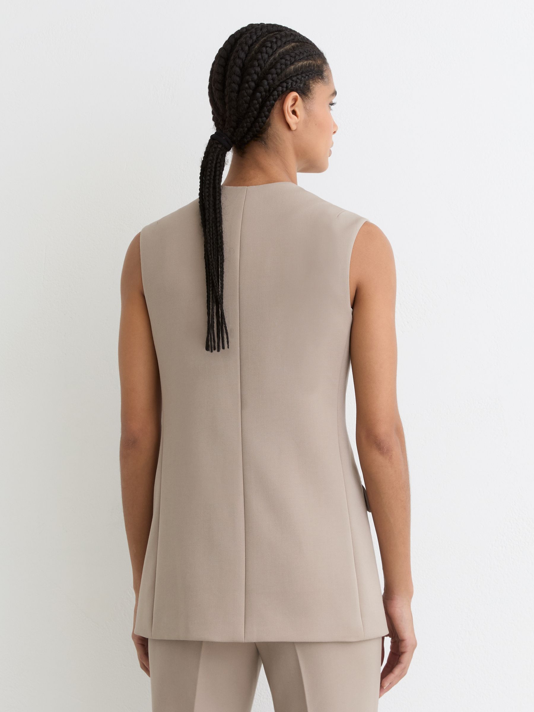Button-Through Longline Waistcoat in Stone Neutral - Image 4 of 7