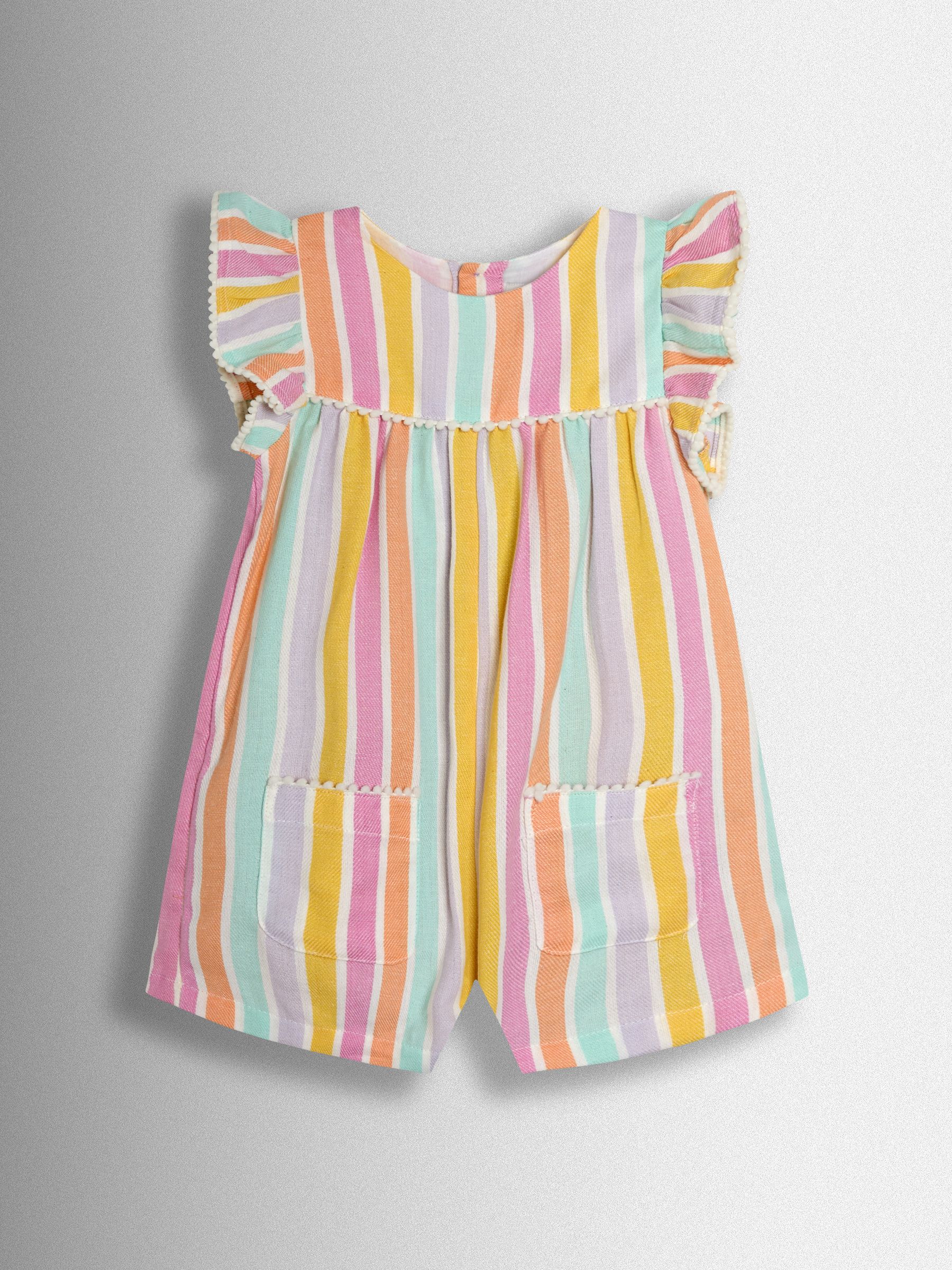 Pink Rainbow Stripe Frill Sleeve Playsuit - Image 1 of 3