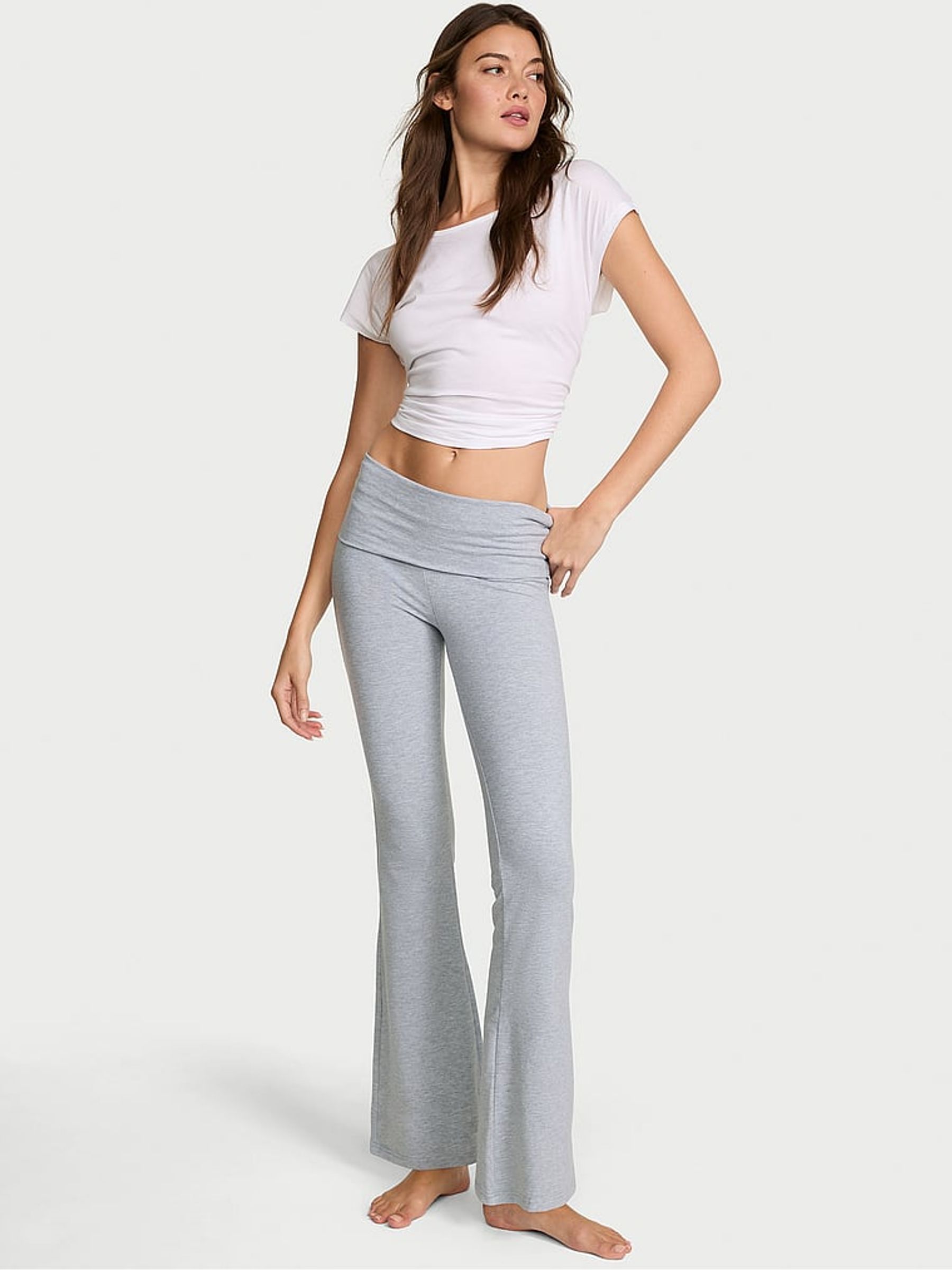 Medium Heather Grey Angel Cotton Foldover Flare Leggings - Image 1 of 3