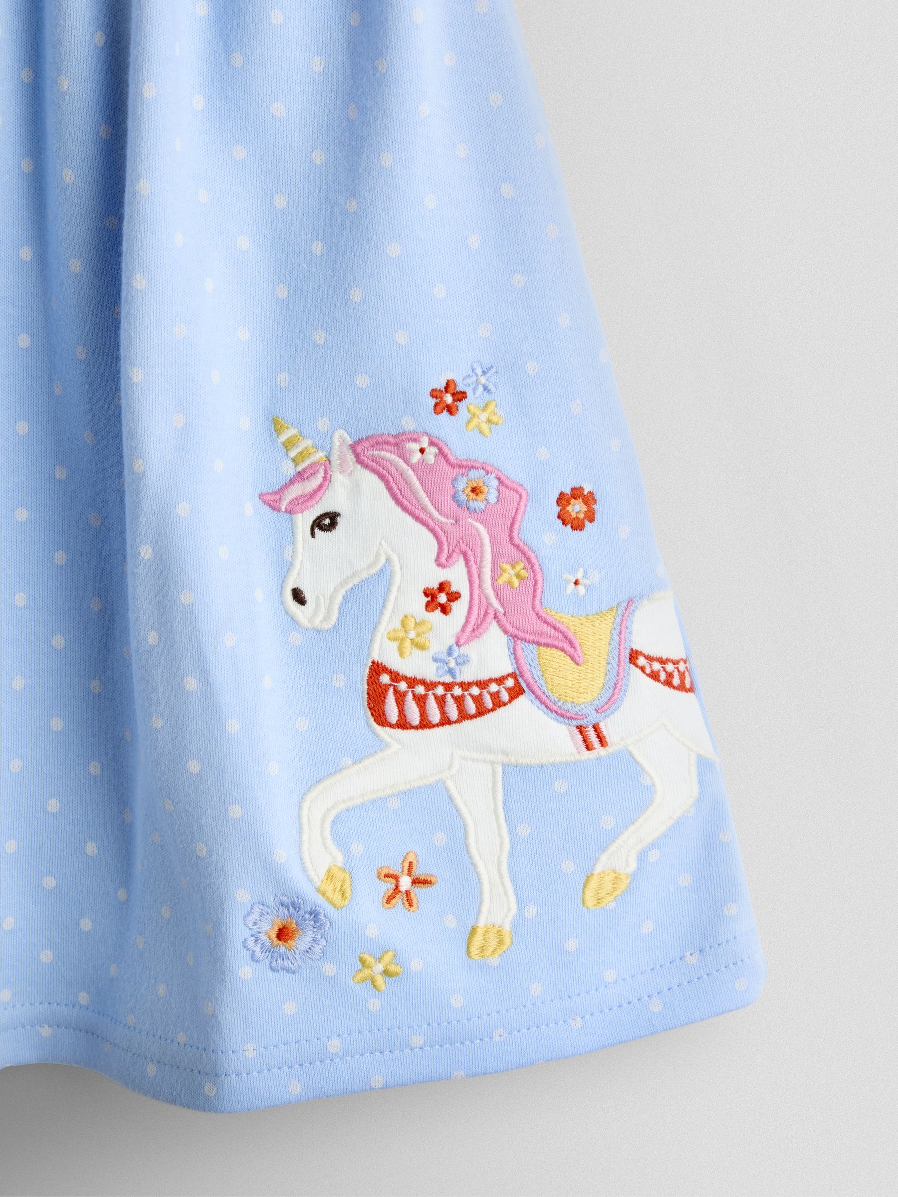 Cornflower Blue Unicorn Appliqué Drop Shoulder Button Front Dress - Image 3 of 3