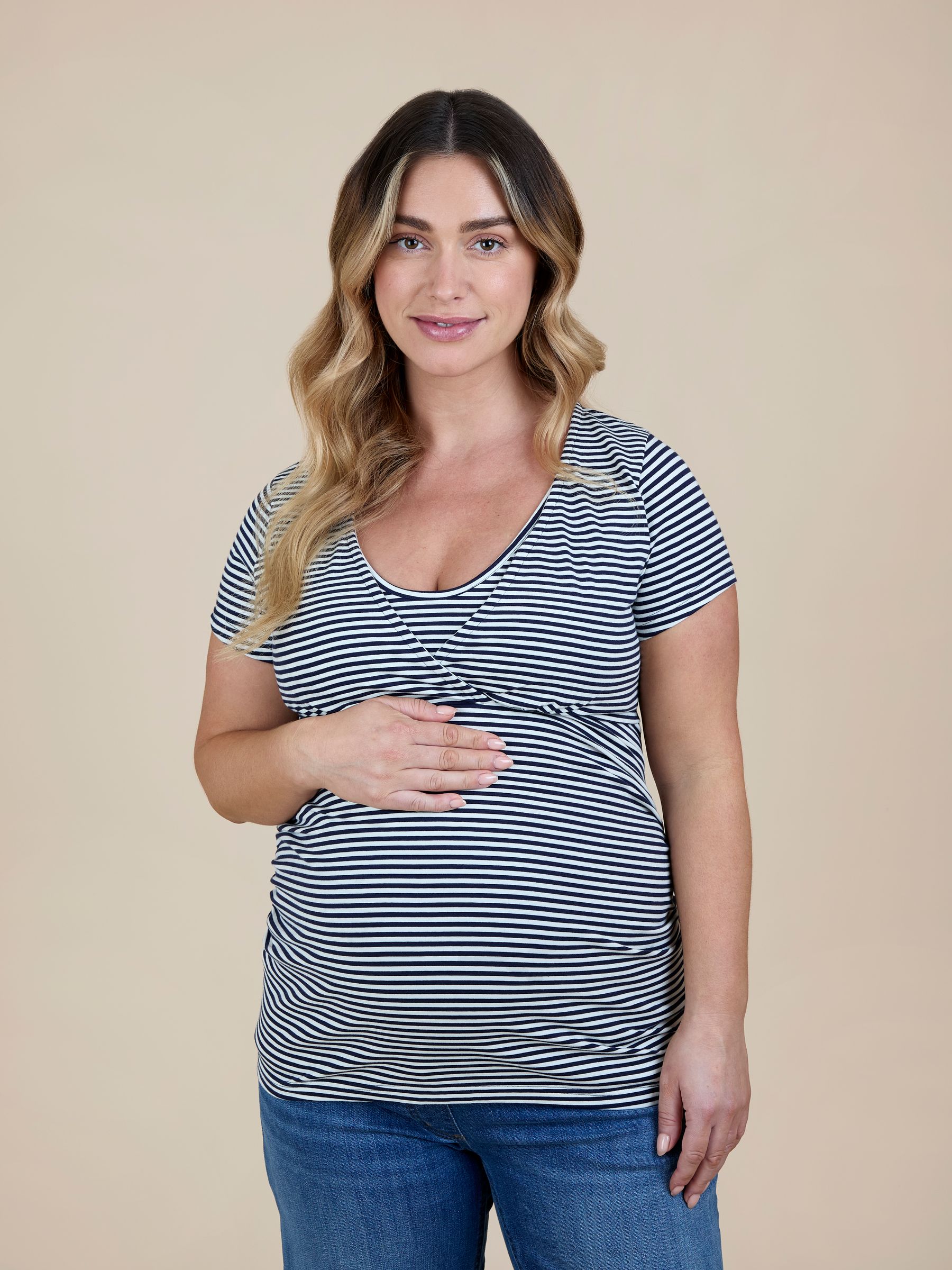 Navy Ecru Stripe 2-Pack Maternity & Nursing T-Shirts - Image 2 of 11