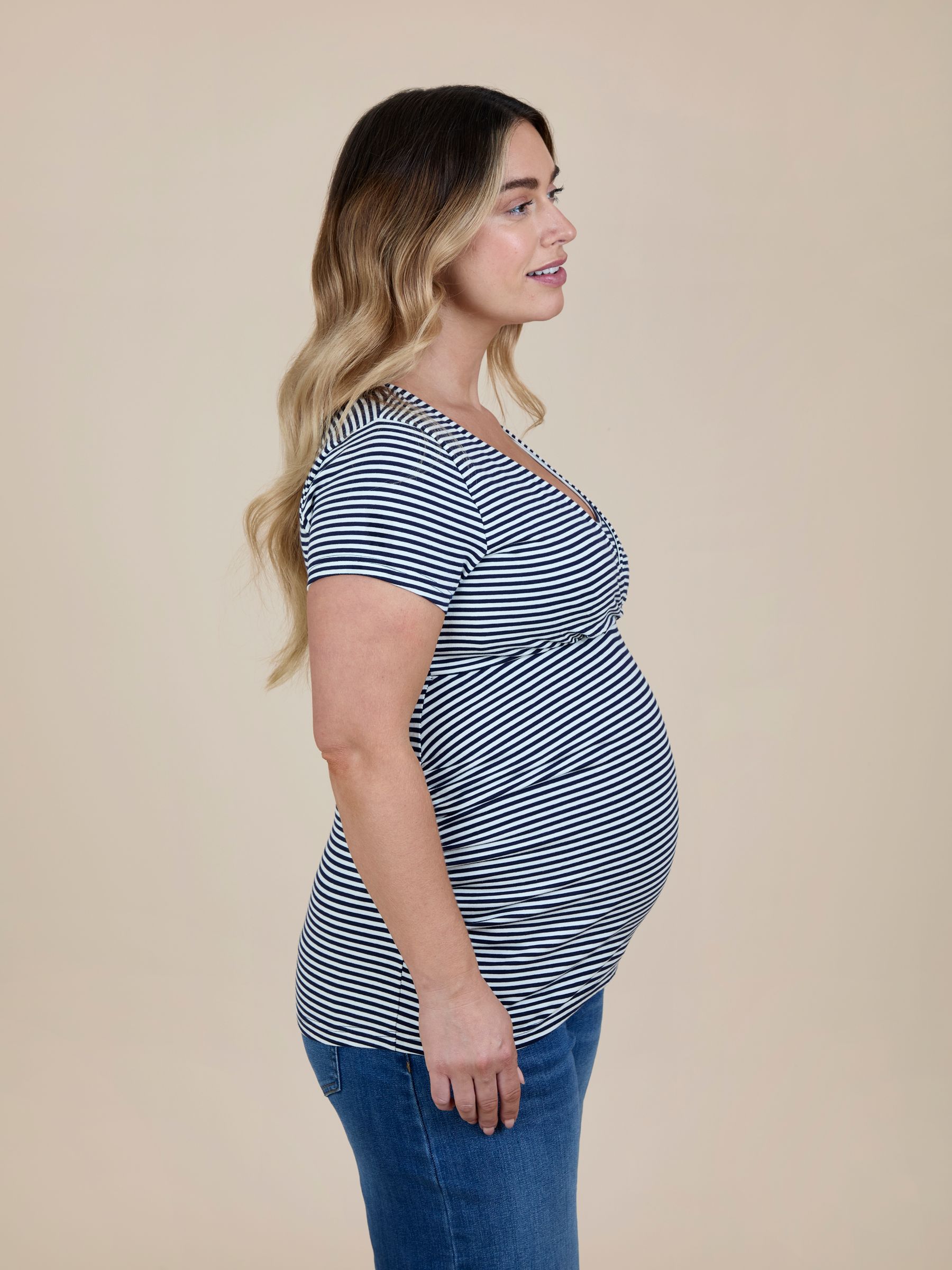 Navy Ecru Stripe 2-Pack Maternity & Nursing T-Shirts - Image 3 of 11