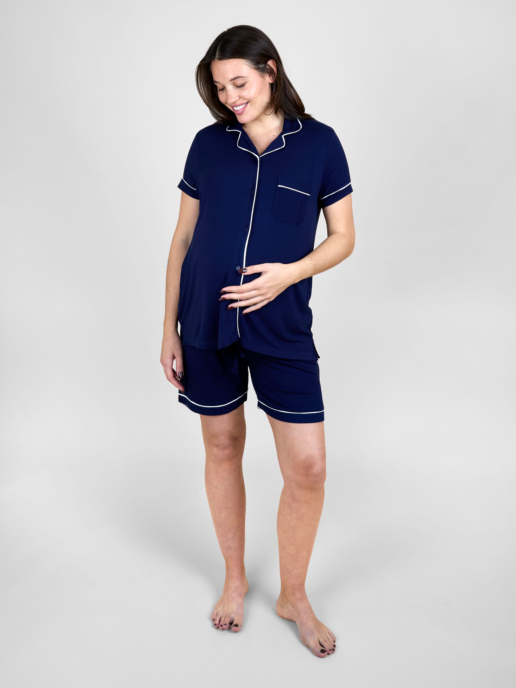 Navy Blue Piping Maternity Short Pyjamas Set - Image 1 of 4