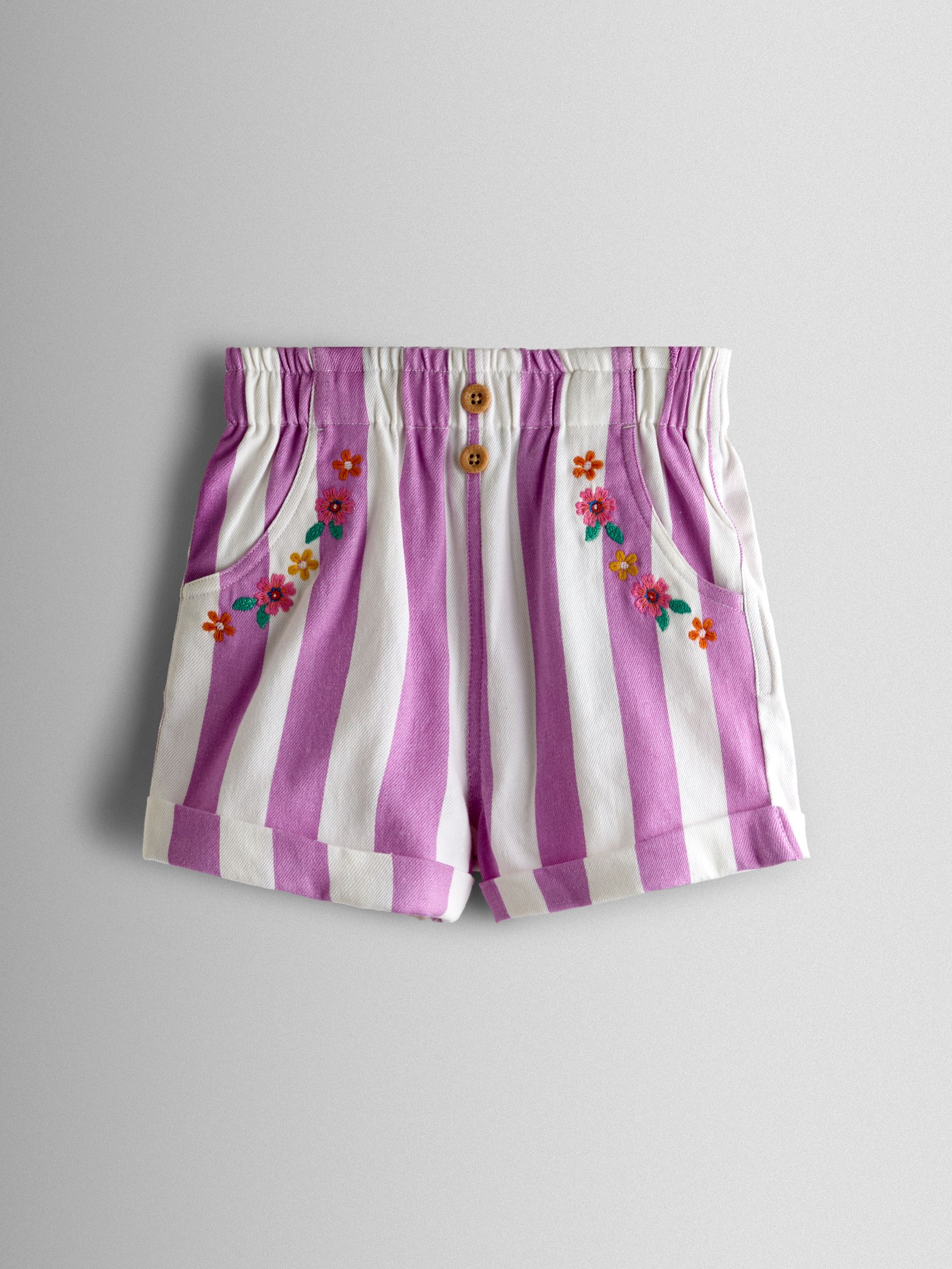 Lilac Purple Stripe Embroidered Twill Paperbag Shorts - Image 1 of 3