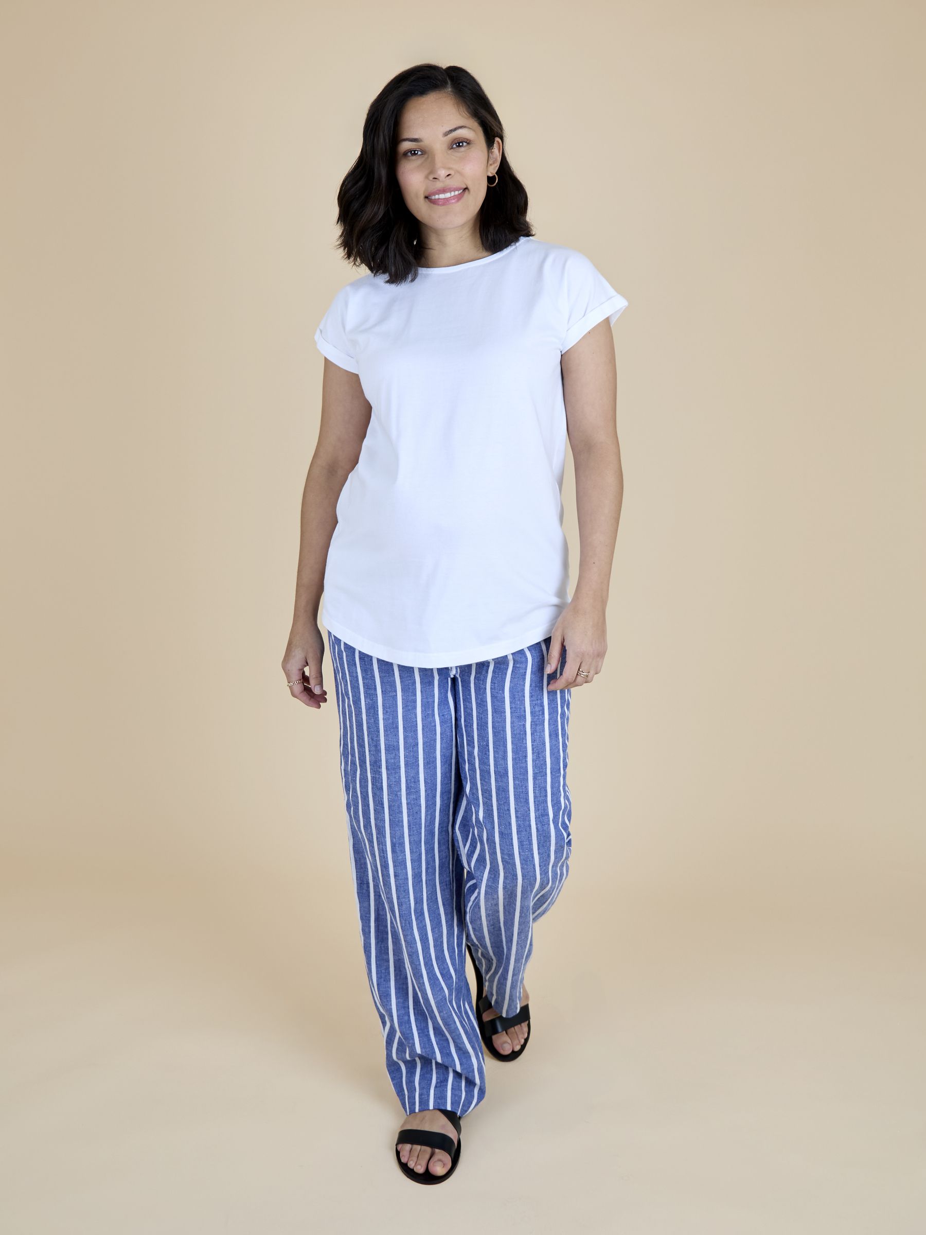 Mid Blue Striped Wide Leg Trouser - Image 1 of 5