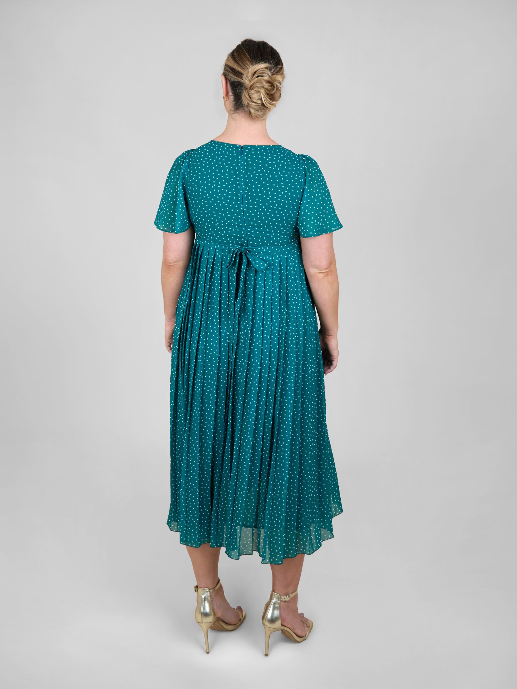 Dark Green Chiffon Pleated Nursing Midi Dress - Image 2 of 5