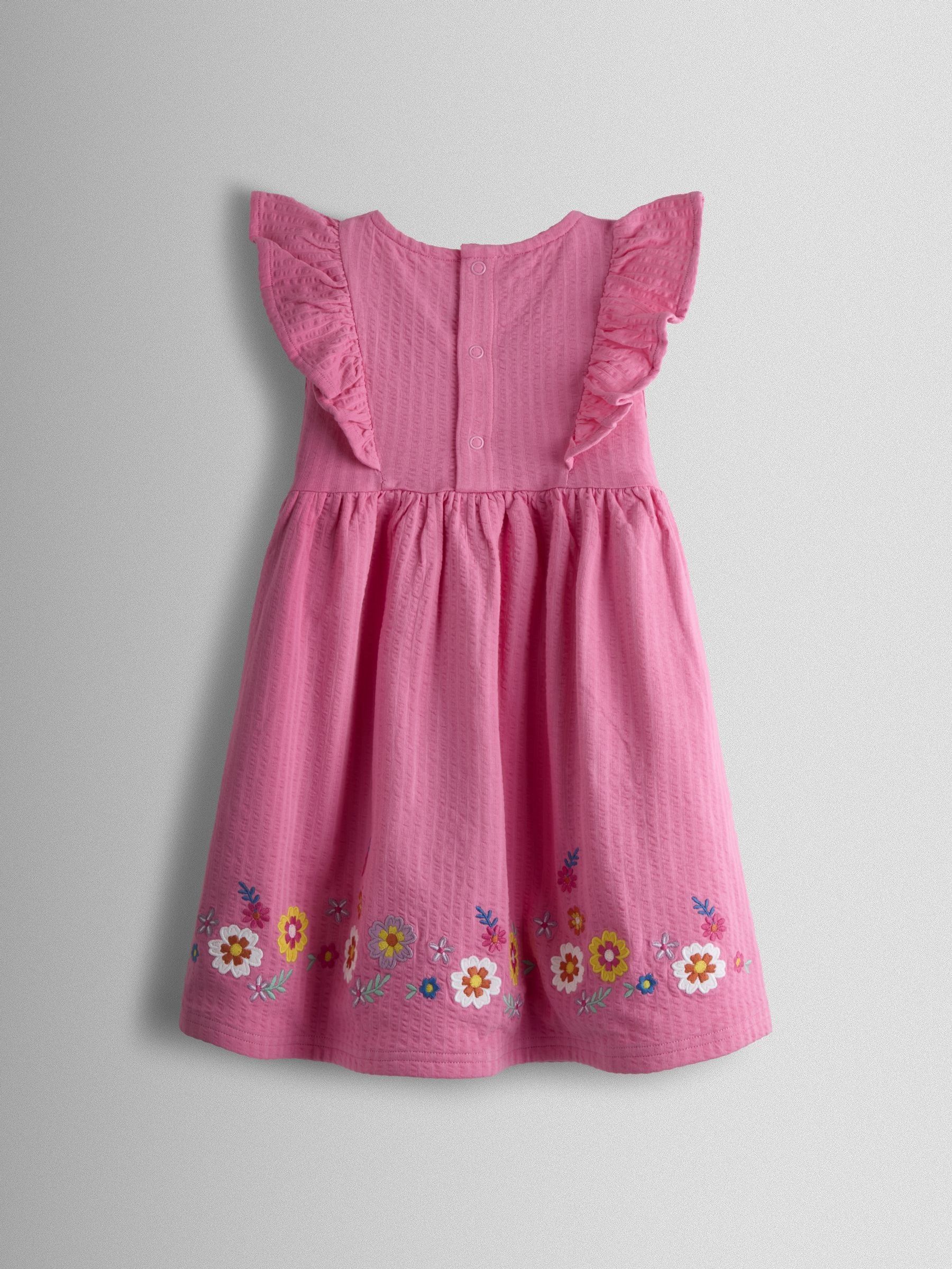 Pink Floral Embroidered Seersucker Dress - Image 2 of 3